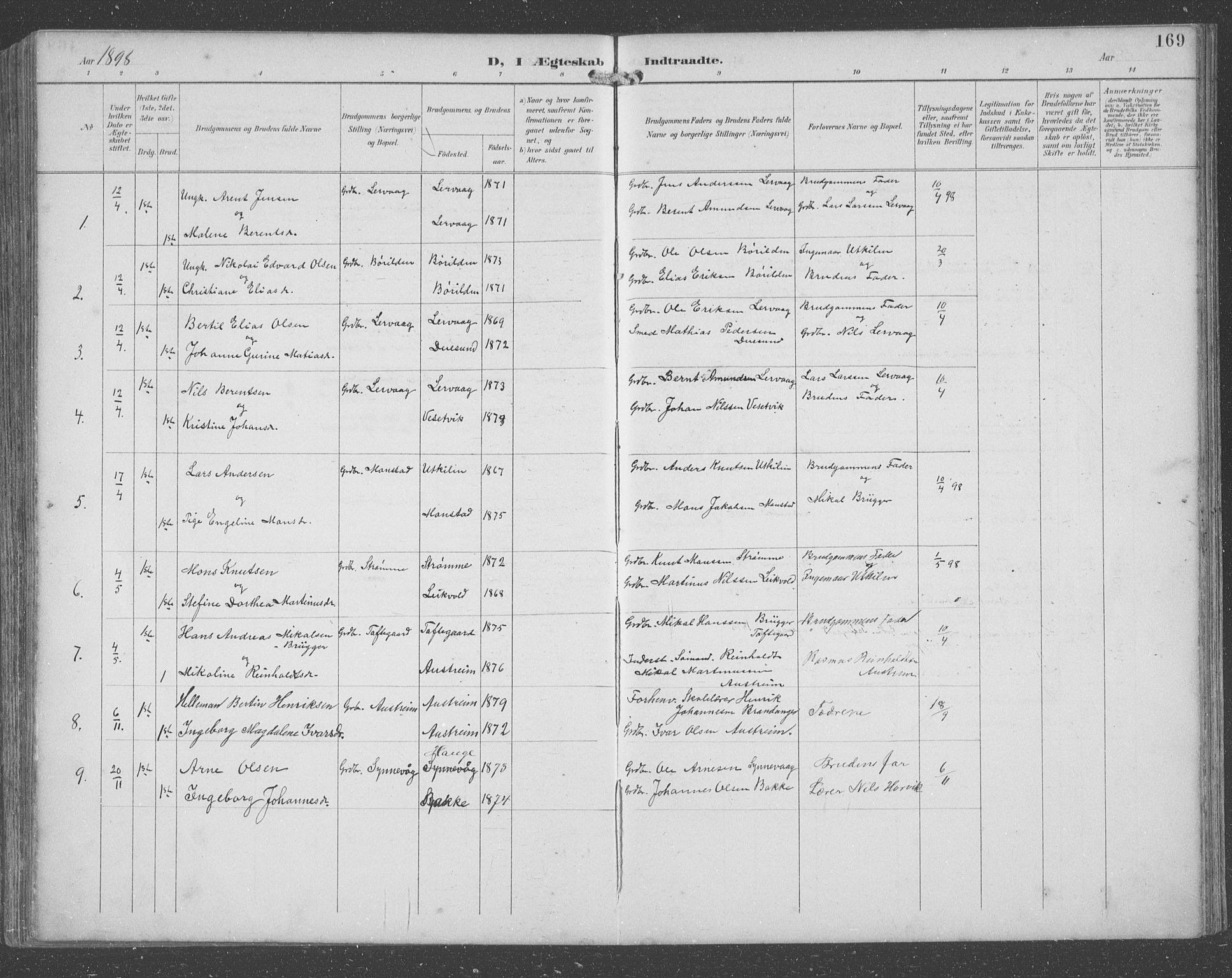 Lindås Sokneprestembete, SAB/A-76701/H/Hab: Parish register (copy) no. C 4, 1894-1910, p. 169