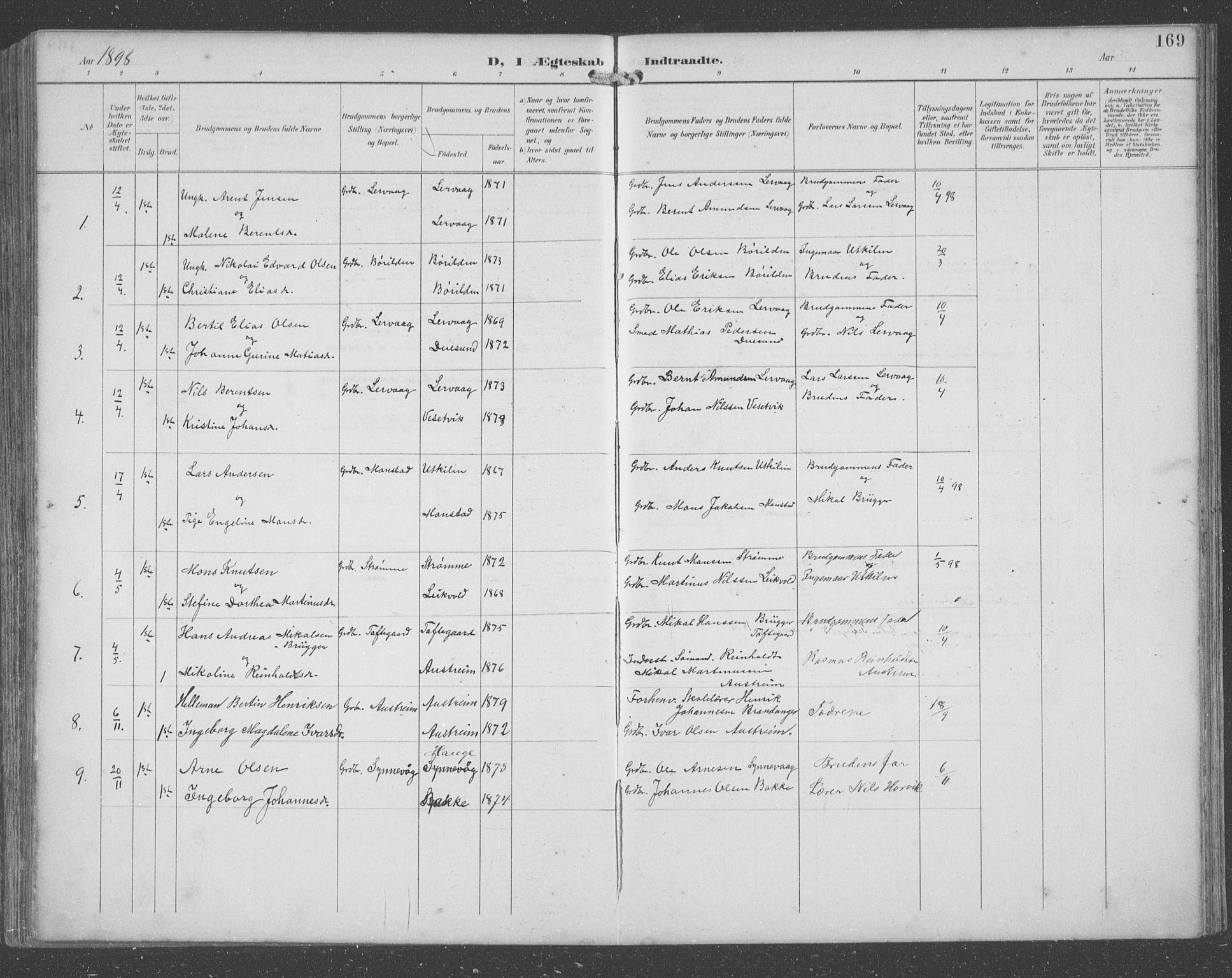 Lindås Sokneprestembete, AV/SAB-A-76701/H/Hab/Habc/L0004: Parish register (copy) no. C 4, 1894-1910, p. 169