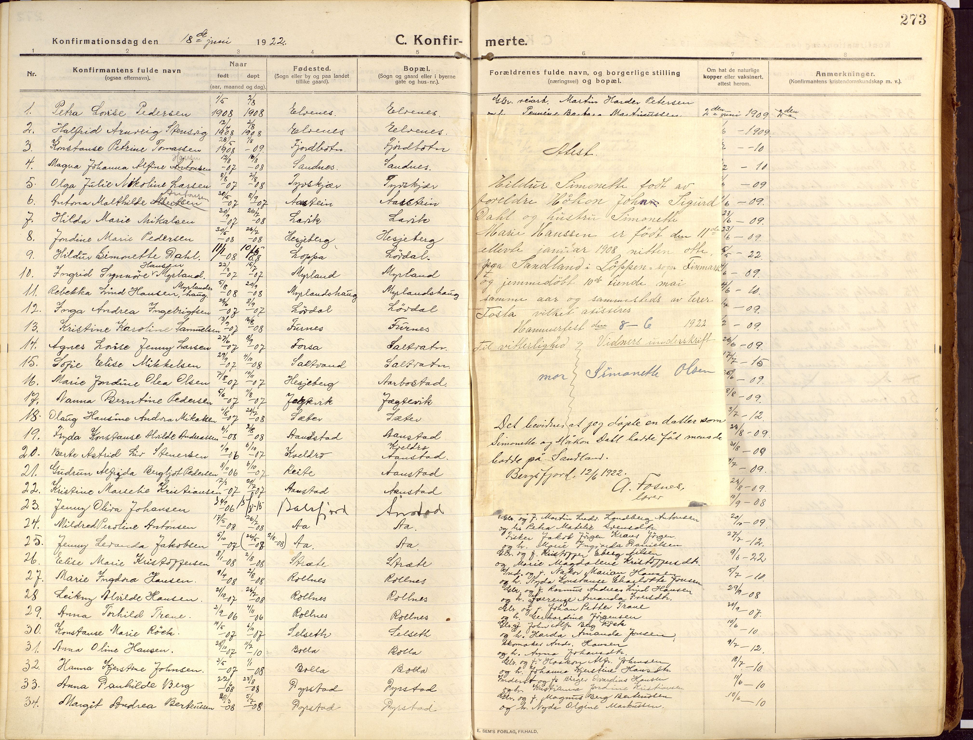 Ibestad sokneprestembete, SATØ/S-0077/H/Ha/Haa/L0018kirke: Parish register (official) no. 18, 1915-1929, p. 273