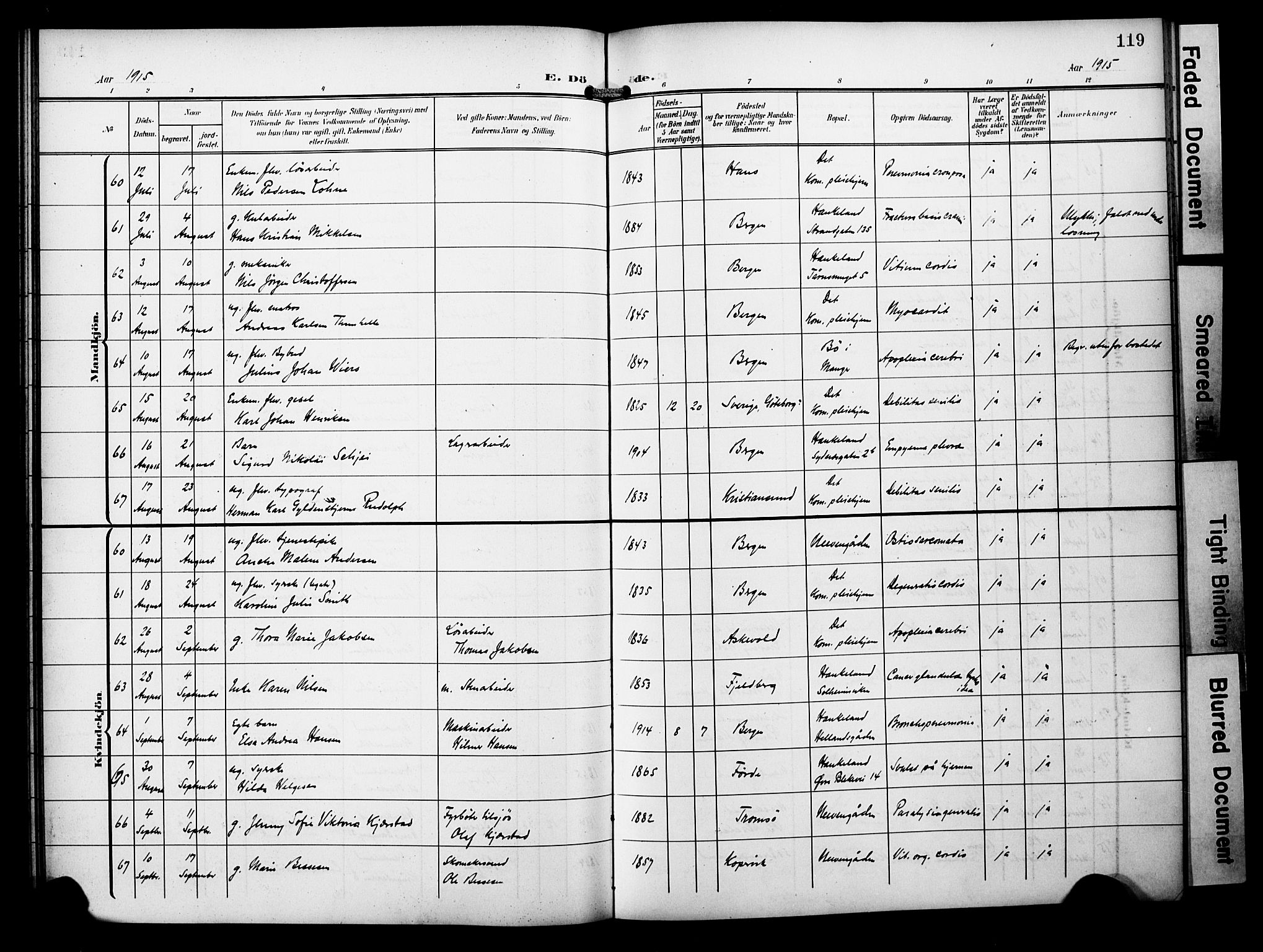 Bergen kommunale pleiehjem - stiftelsespresten, AV/SAB-A-100281: Parish register (official) no. A 6, 1908-1920, p. 119