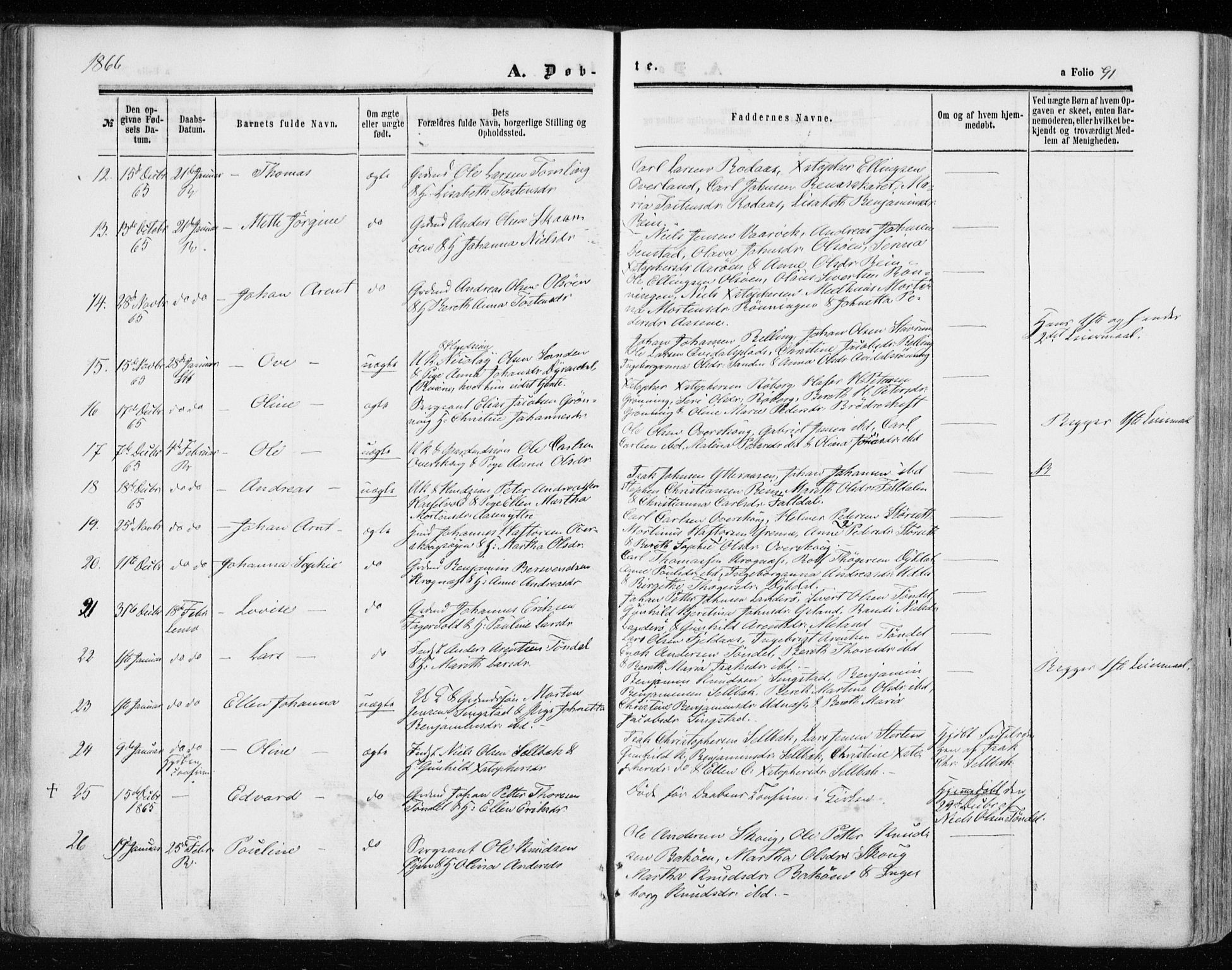 Ministerialprotokoller, klokkerbøker og fødselsregistre - Sør-Trøndelag, SAT/A-1456/646/L0612: Parish register (official) no. 646A10, 1858-1869, p. 91
