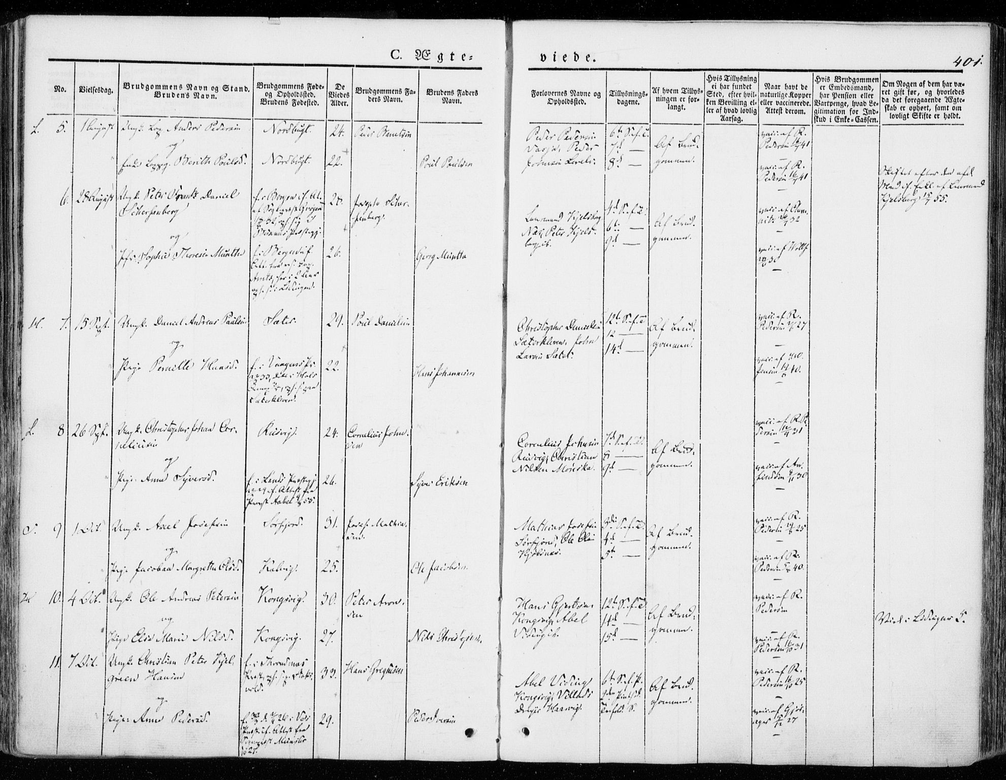 Ministerialprotokoller, klokkerbøker og fødselsregistre - Nordland, AV/SAT-A-1459/872/L1033: Parish register (official) no. 872A08, 1840-1863, p. 401