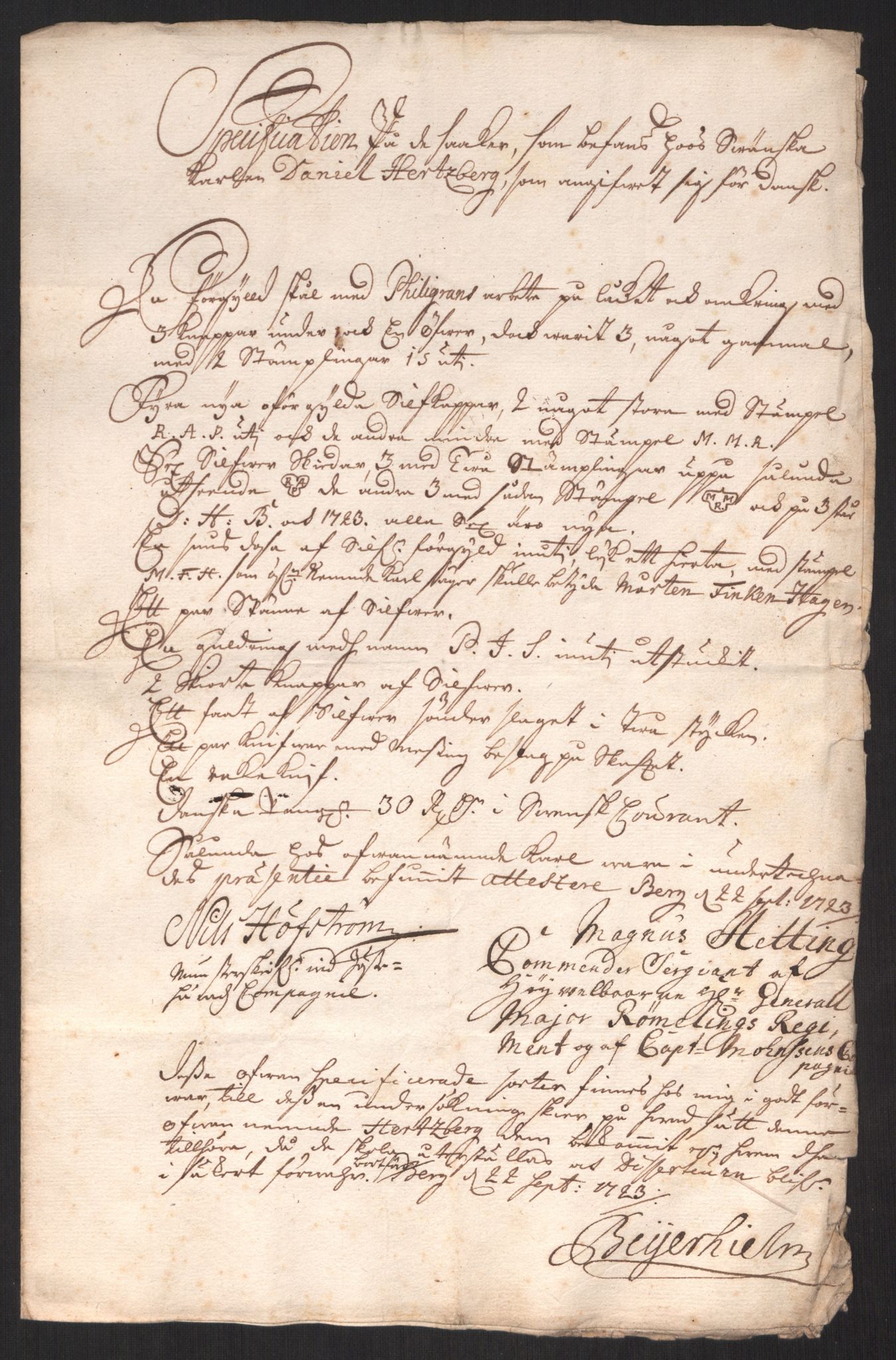 Kommanderende general (KG I) med Det norske krigsdirektorium, AV/RA-EA-5419/D/L0152: Fredriksten festning: Brev, inventarfortegnelser og regnskapsekstrakter, 1720-1723, p. 528