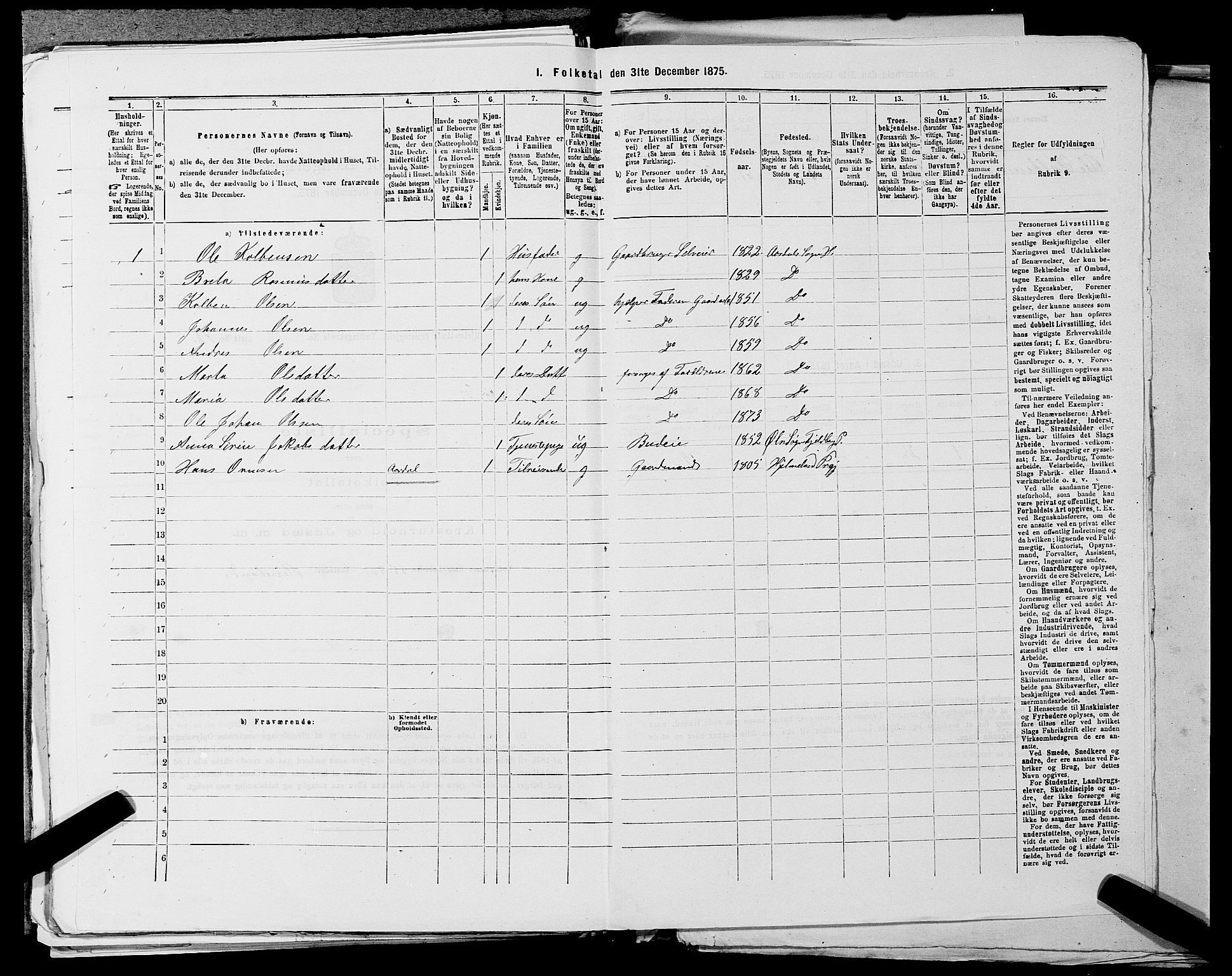 SAST, 1875 census for 1133P Hjelmeland, 1875, p. 1526