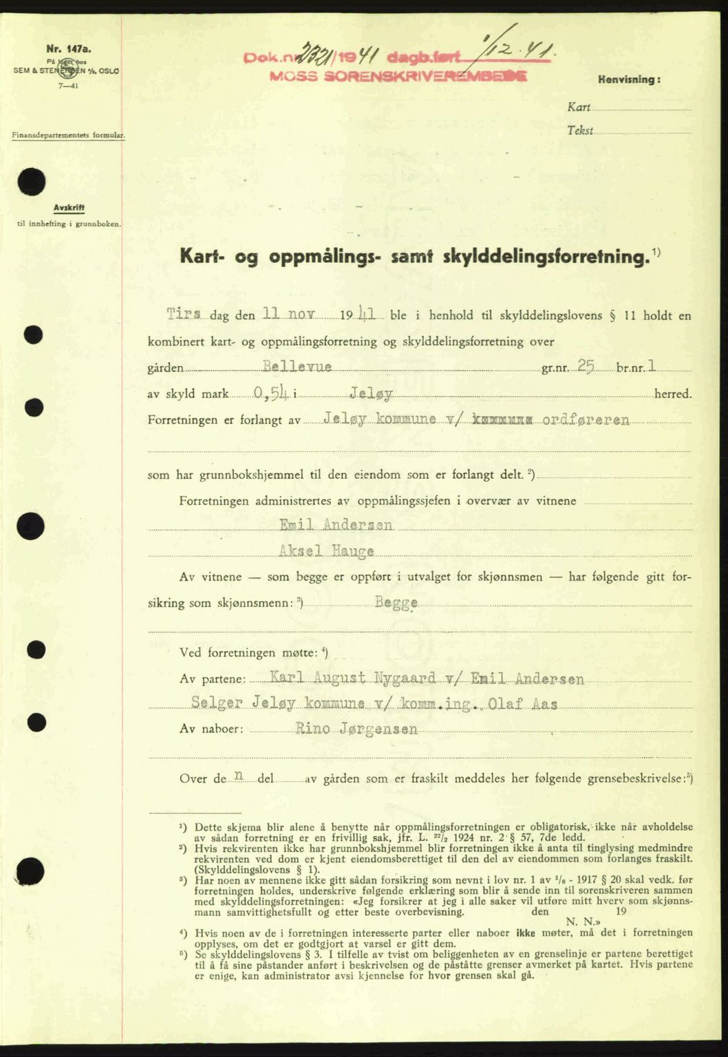 Moss sorenskriveri, SAO/A-10168: Mortgage book no. A9, 1941-1942, Diary no: : 2321/1941