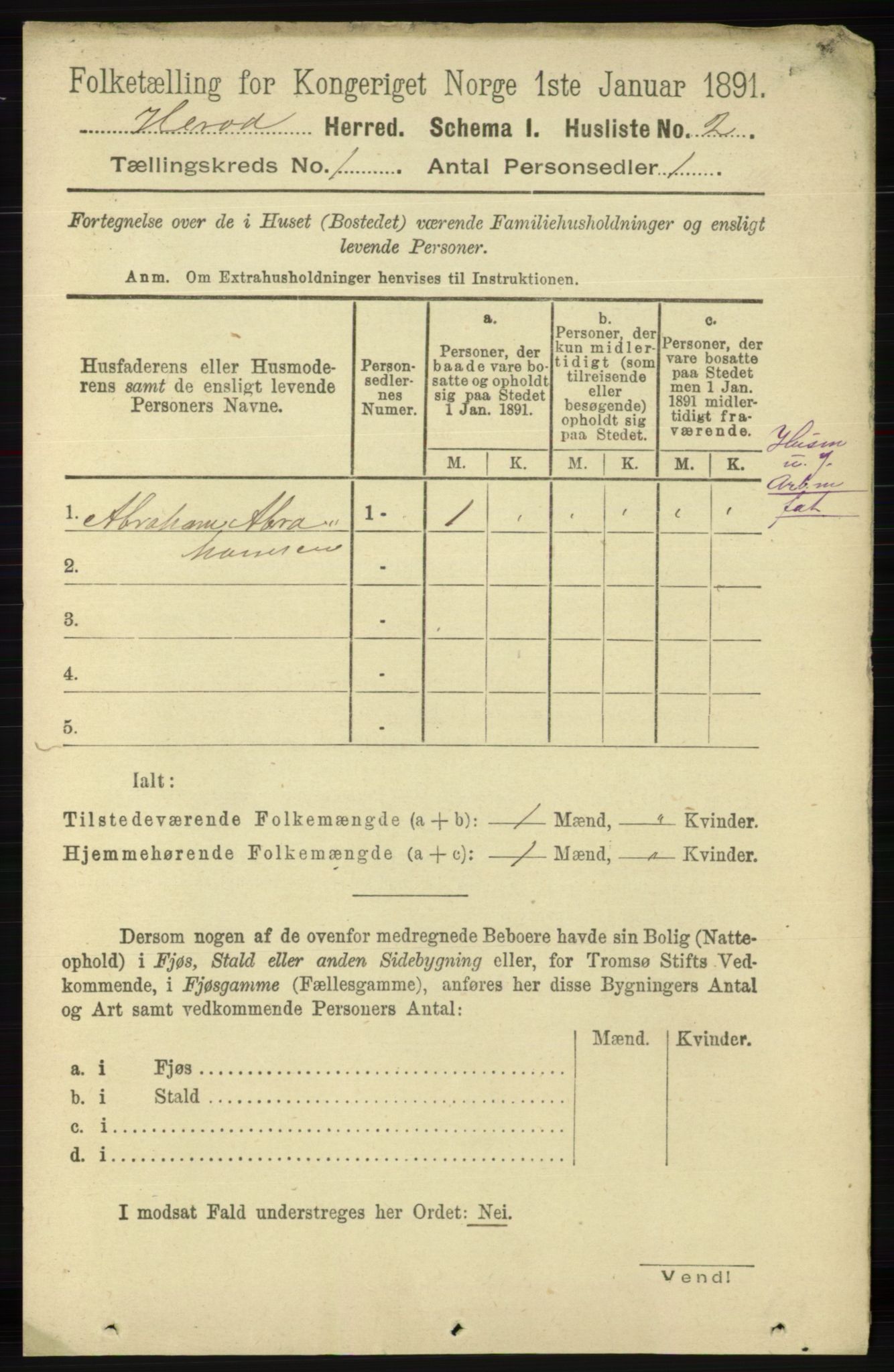 RA, 1891 census for 1039 Herad, 1891, p. 23