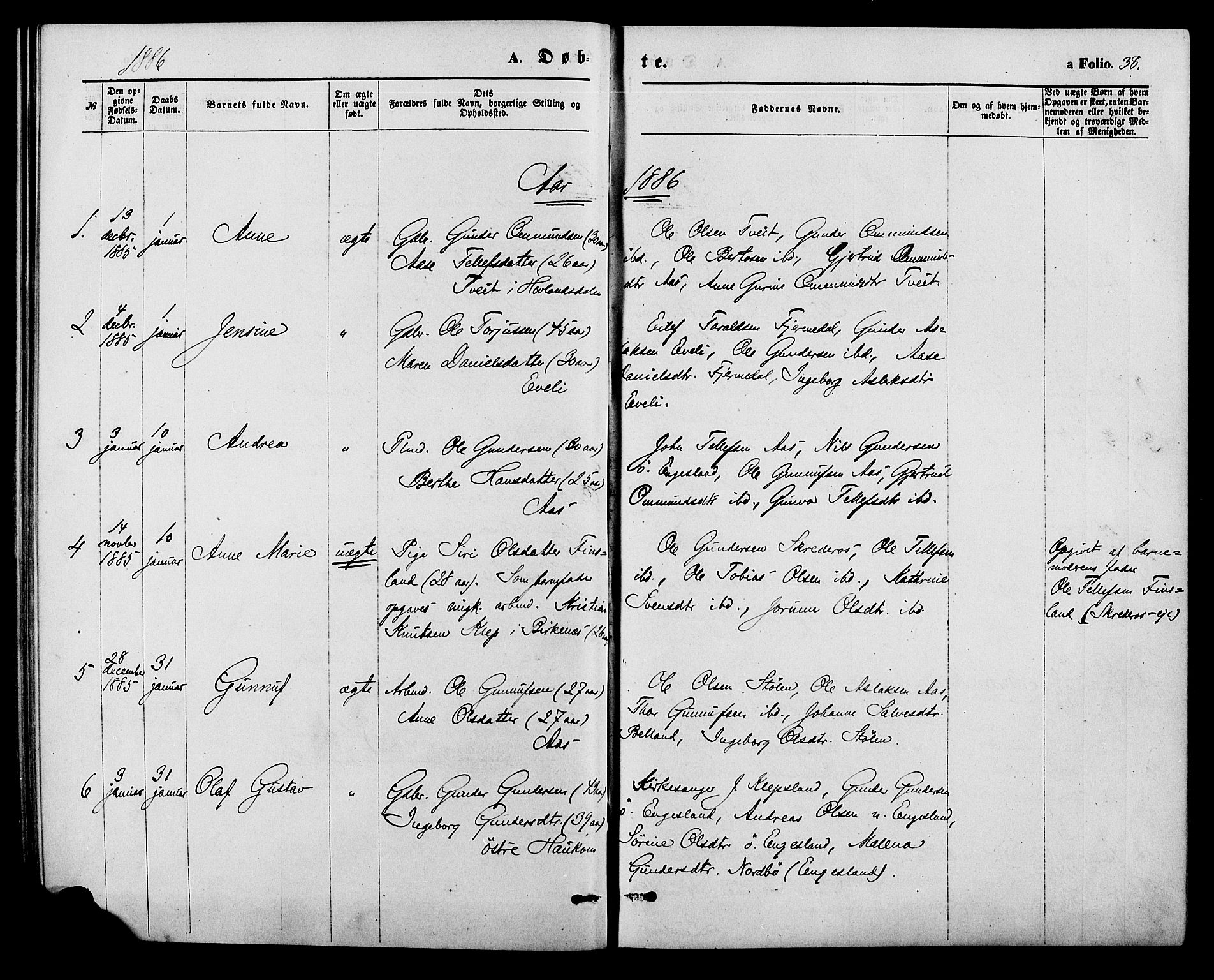 Herefoss sokneprestkontor, SAK/1111-0019/F/Fa/Fab/L0003: Parish register (official) no. A 3, 1875-1886, p. 38