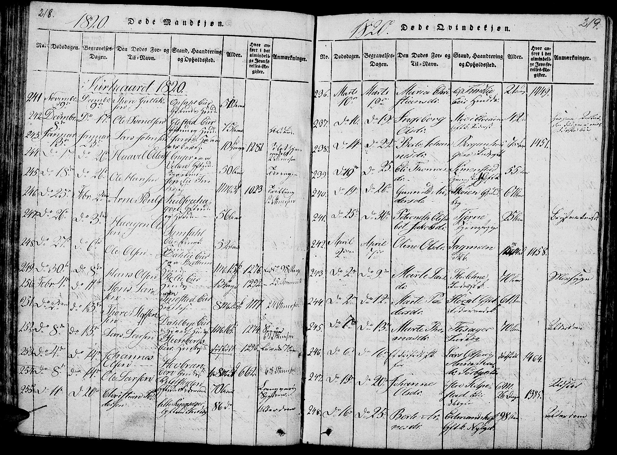 Ringsaker prestekontor, AV/SAH-PREST-014/L/La/L0001: Parish register (copy) no. 1, 1814-1826, p. 218-219