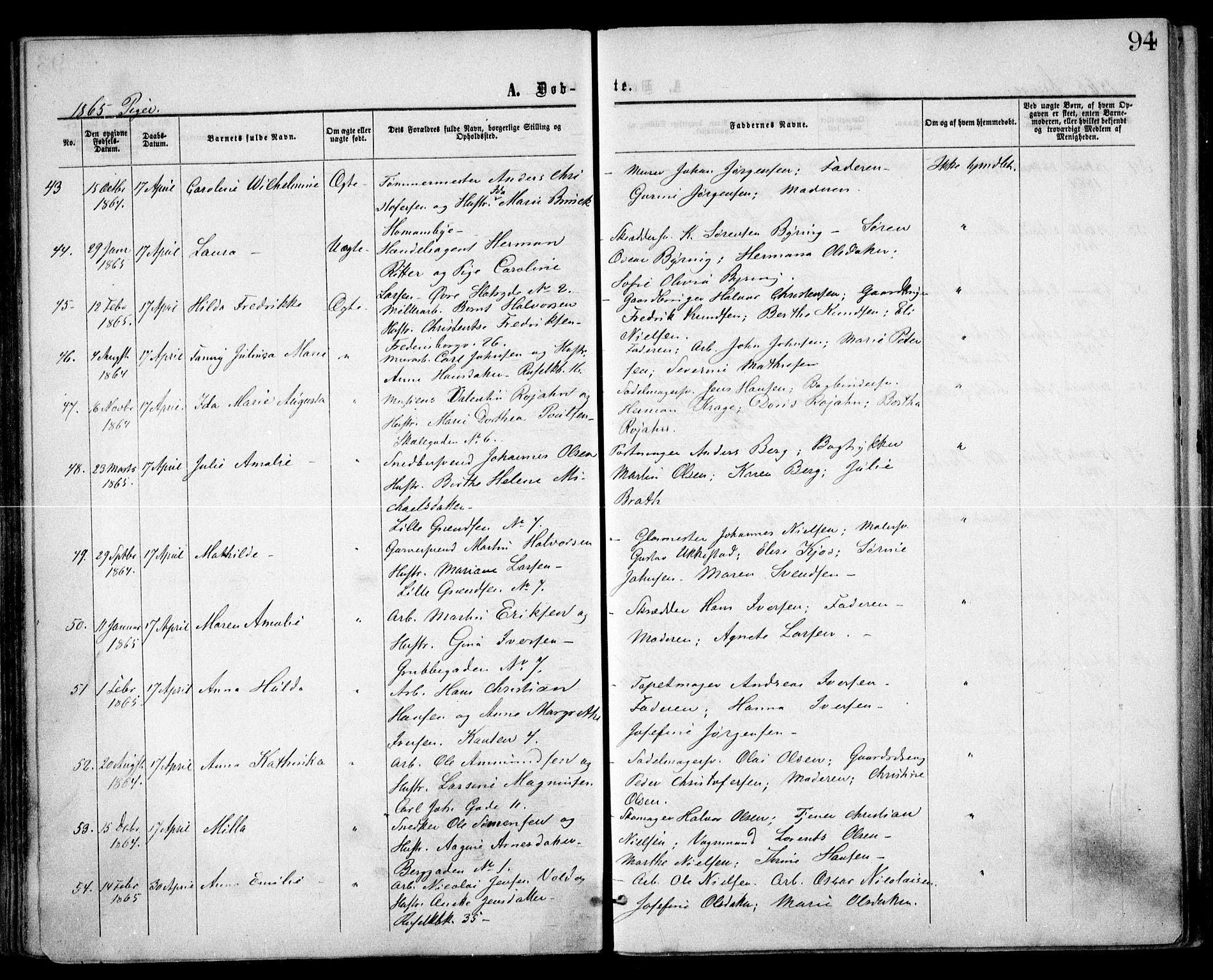 Trefoldighet prestekontor Kirkebøker, SAO/A-10882/F/Fa/L0002: Parish register (official) no. I 2, 1863-1870, p. 94
