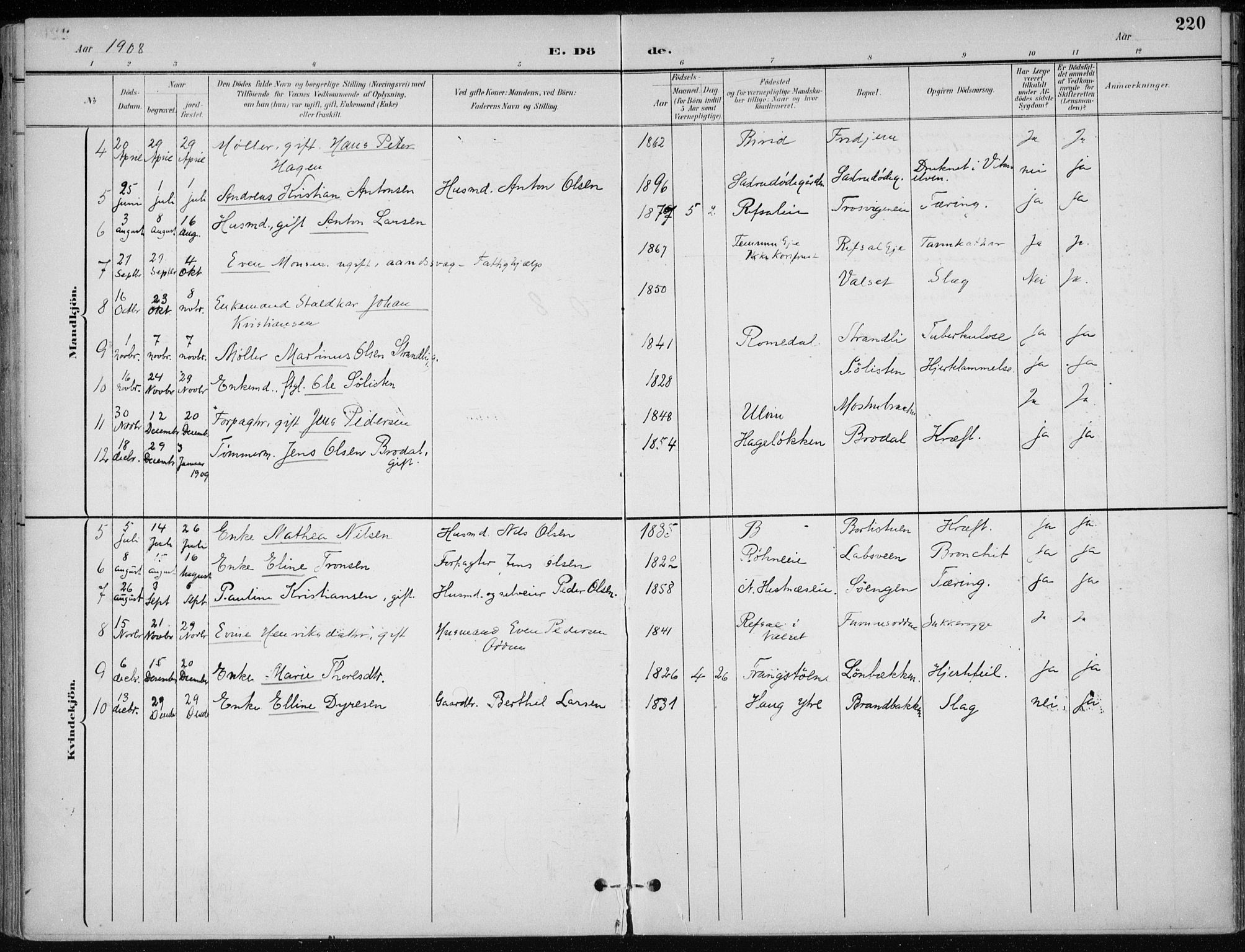 Stange prestekontor, AV/SAH-PREST-002/K/L0023: Parish register (official) no. 23, 1897-1920, p. 220