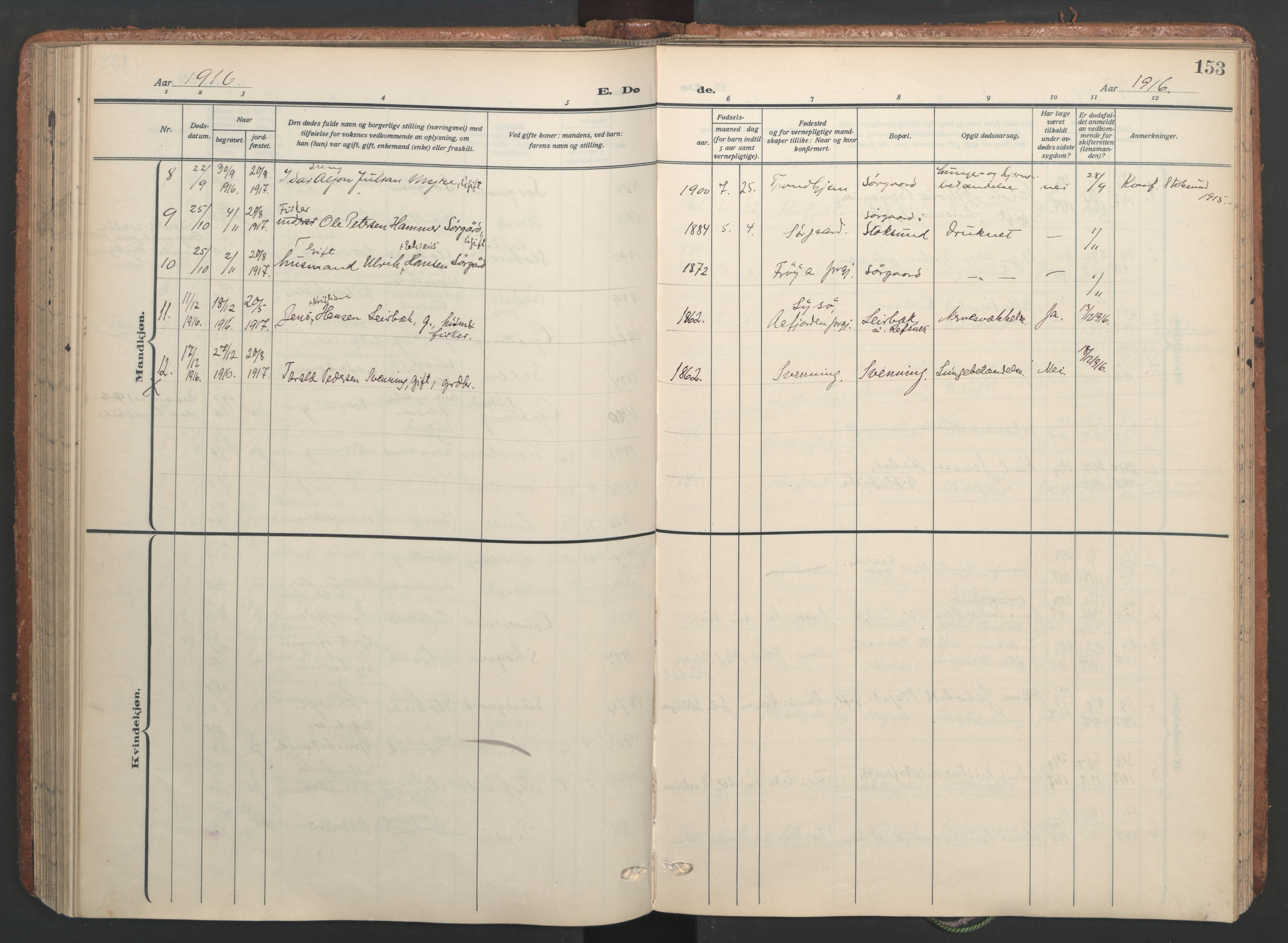 Ministerialprotokoller, klokkerbøker og fødselsregistre - Sør-Trøndelag, SAT/A-1456/656/L0694: Parish register (official) no. 656A03, 1914-1931, p. 153