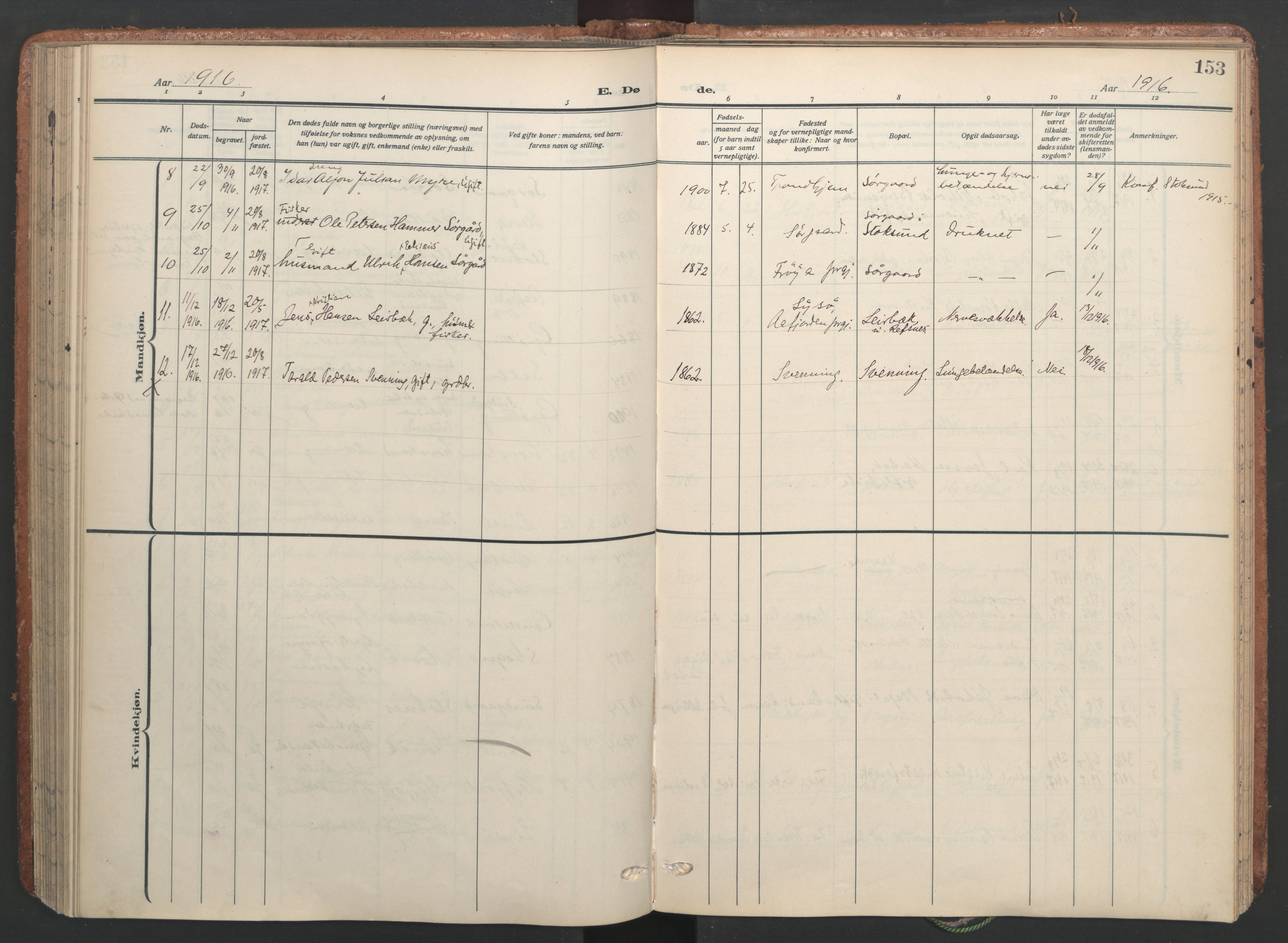 Ministerialprotokoller, klokkerbøker og fødselsregistre - Sør-Trøndelag, AV/SAT-A-1456/656/L0694: Parish register (official) no. 656A03, 1914-1931, p. 153