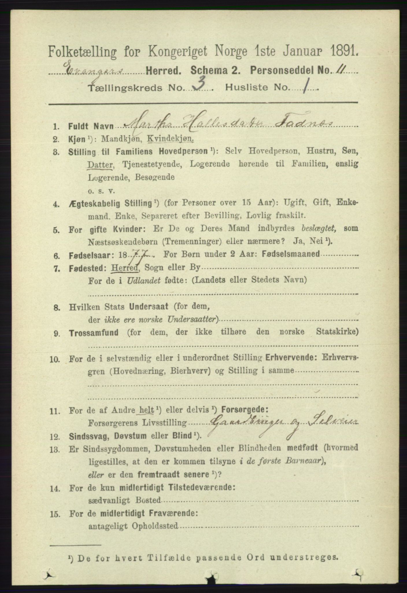 RA, 1891 census for 1237 Evanger, 1891, p. 862