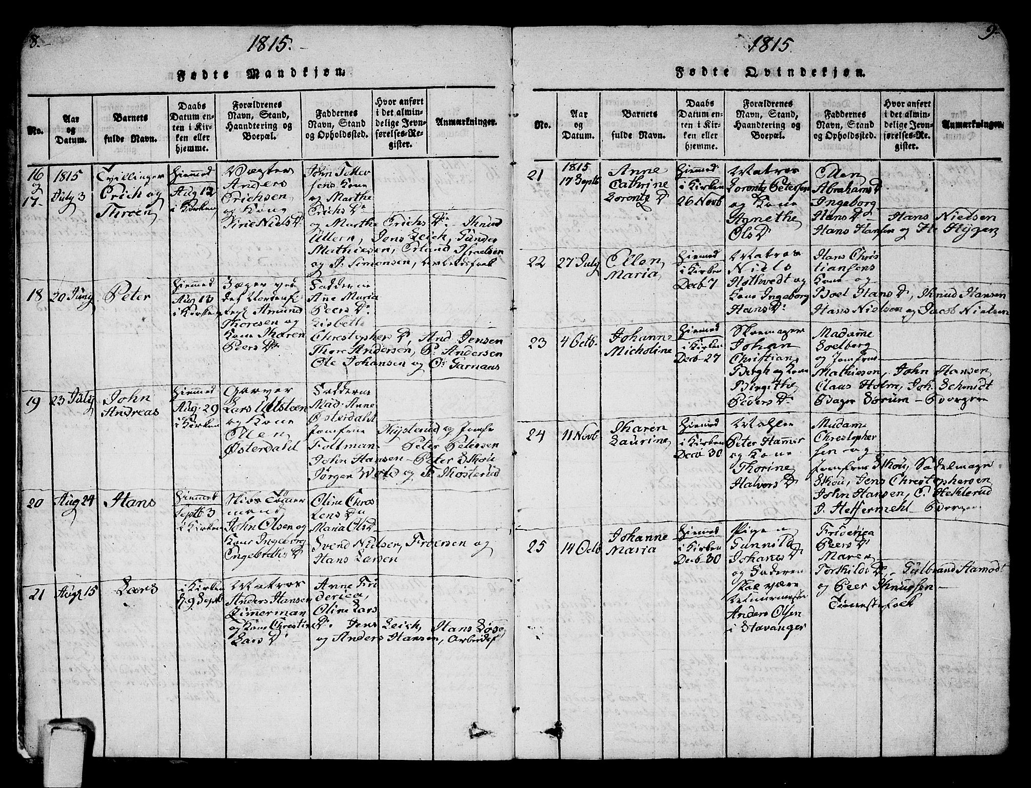 Strømsø kirkebøker, AV/SAKO-A-246/G/Ga/L0001: Parish register (copy) no. 1, 1815-1829, p. 8-9