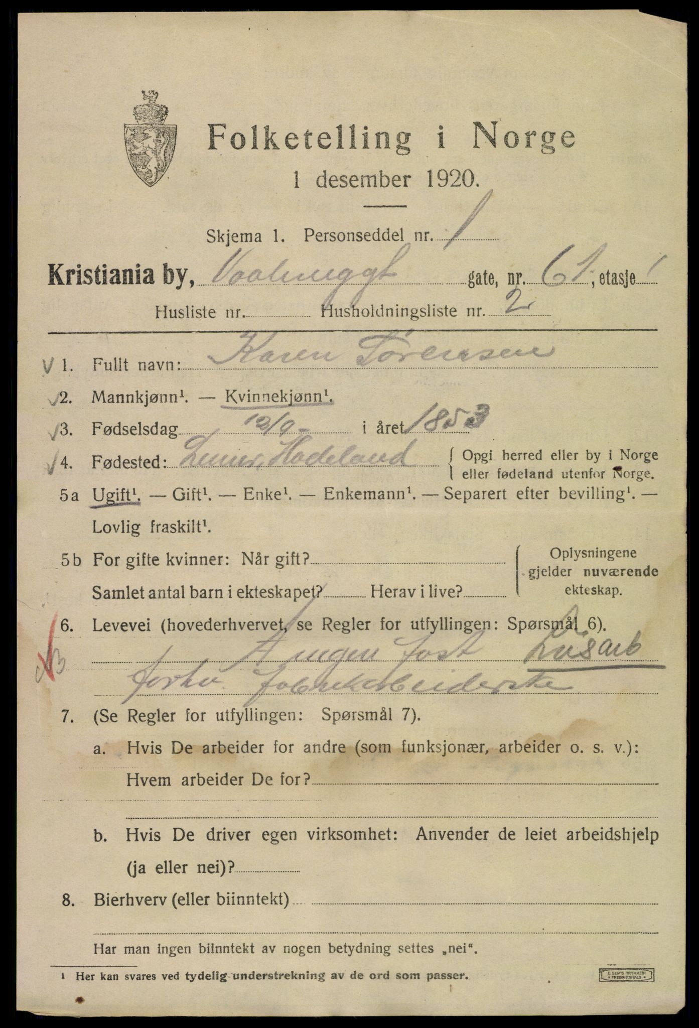 SAO, 1920 census for Kristiania, 1920, p. 626645