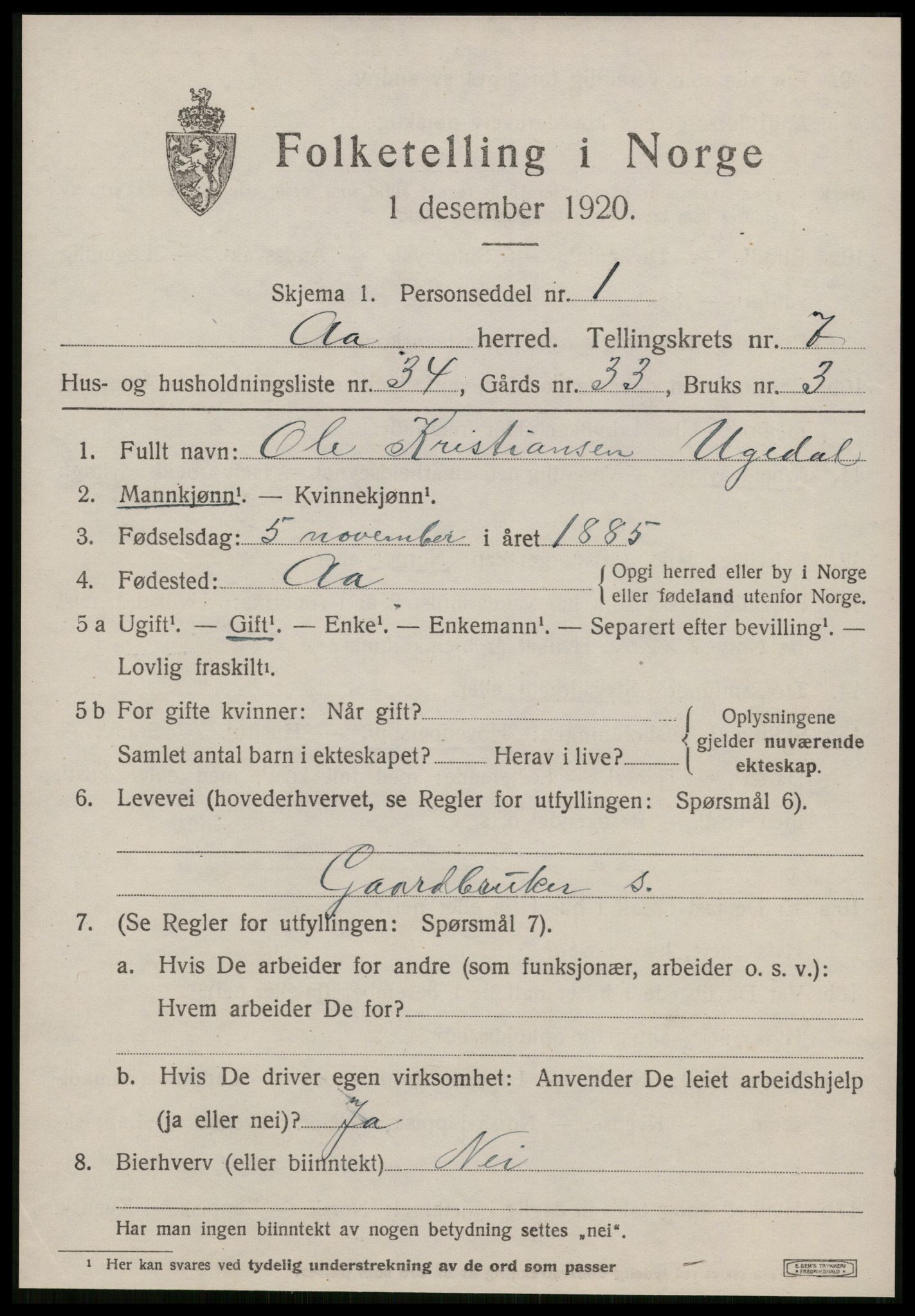 SAT, 1920 census for Å, 1920, p. 3338