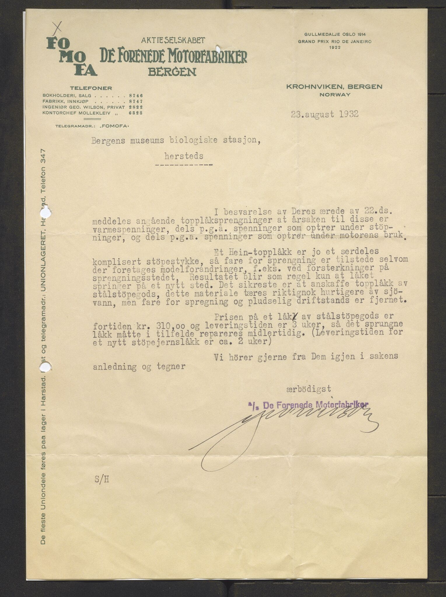 Bergens Museum, AV/SAB-A-17301/13/D/L0002: Korrespondanse , 1928-1940, p. 444
