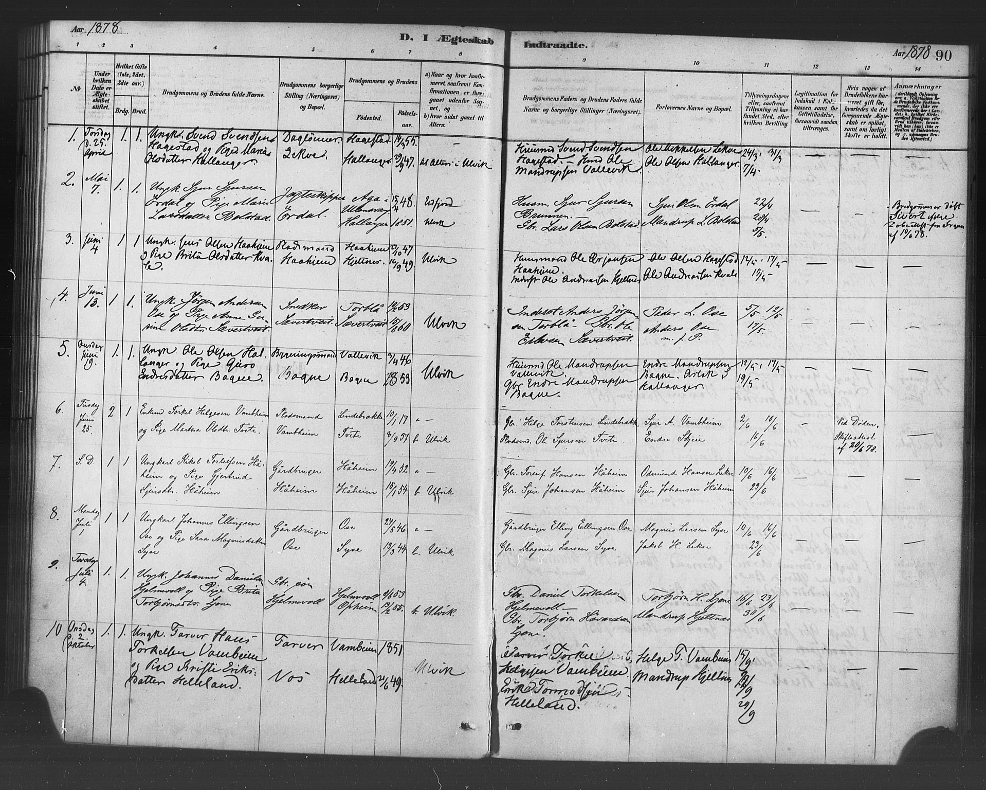 Ulvik sokneprestembete, SAB/A-78801/H/Haa: Parish register (official) no. B 1, 1878-1897, p. 90