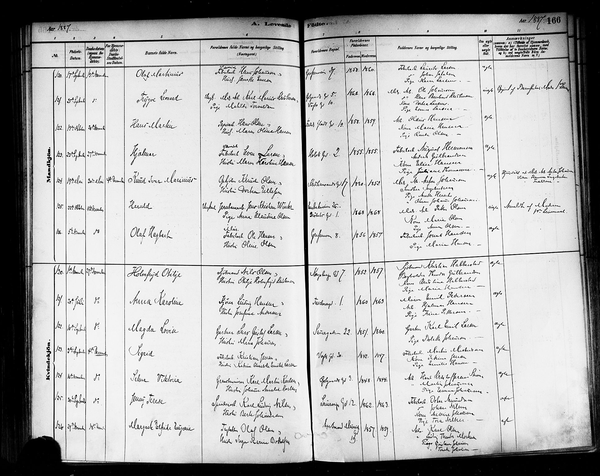 Sagene prestekontor Kirkebøker, SAO/A-10796/F/L0001: Parish register (official) no. 1, 1880-1893, p. 166
