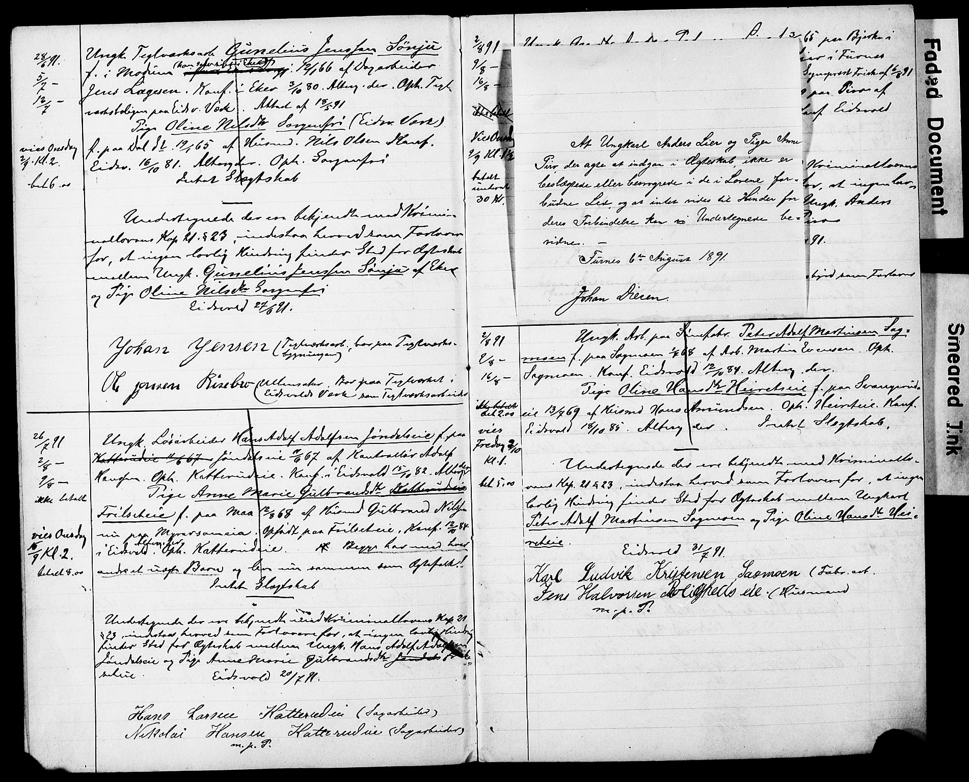 Eidsvoll prestekontor Kirkebøker, AV/SAO-A-10888/H/Ha/L0001: Banns register no. 1, 1891-1892