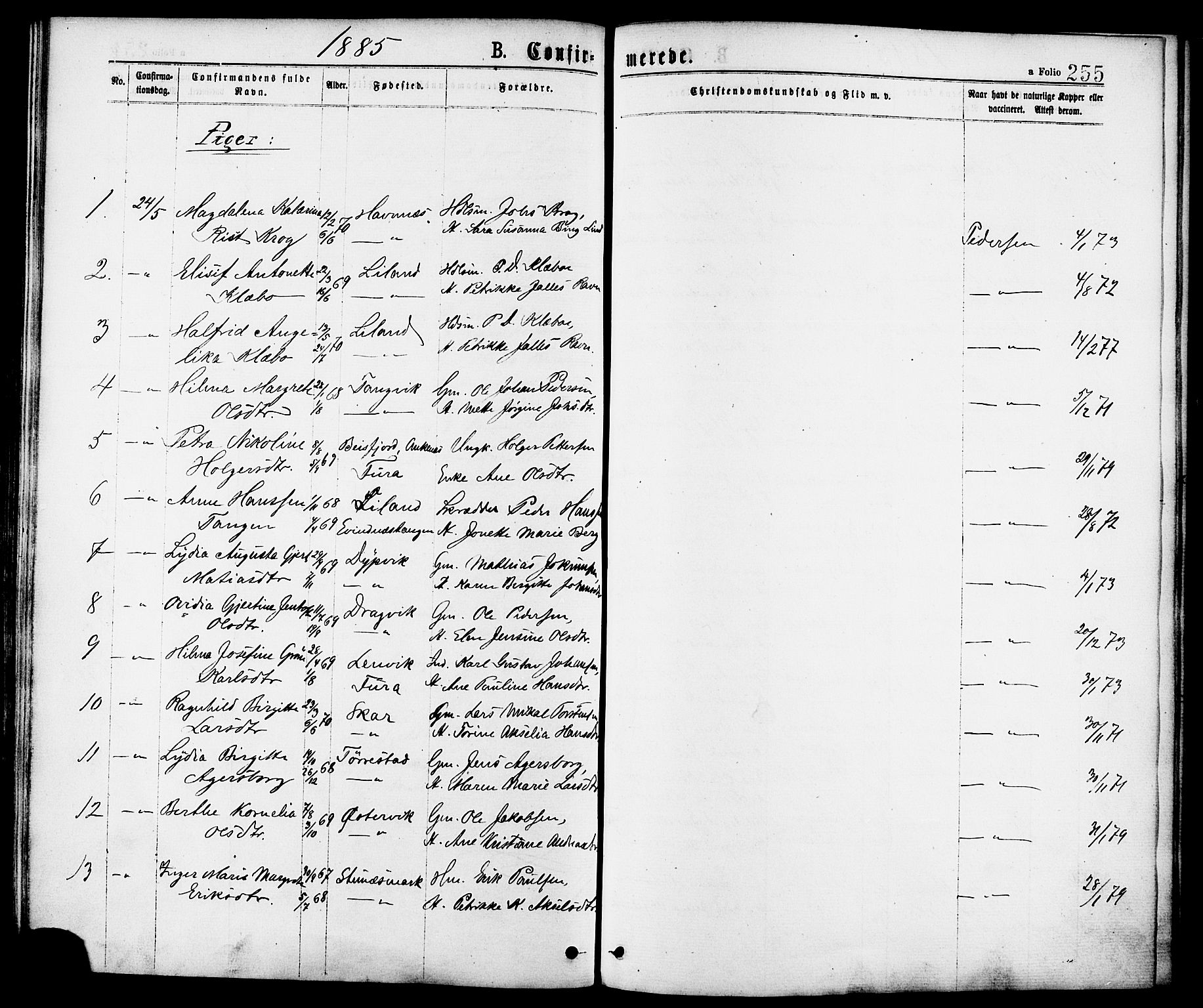 Ministerialprotokoller, klokkerbøker og fødselsregistre - Nordland, SAT/A-1459/863/L0897: Parish register (official) no. 863A09, 1872-1886, p. 255