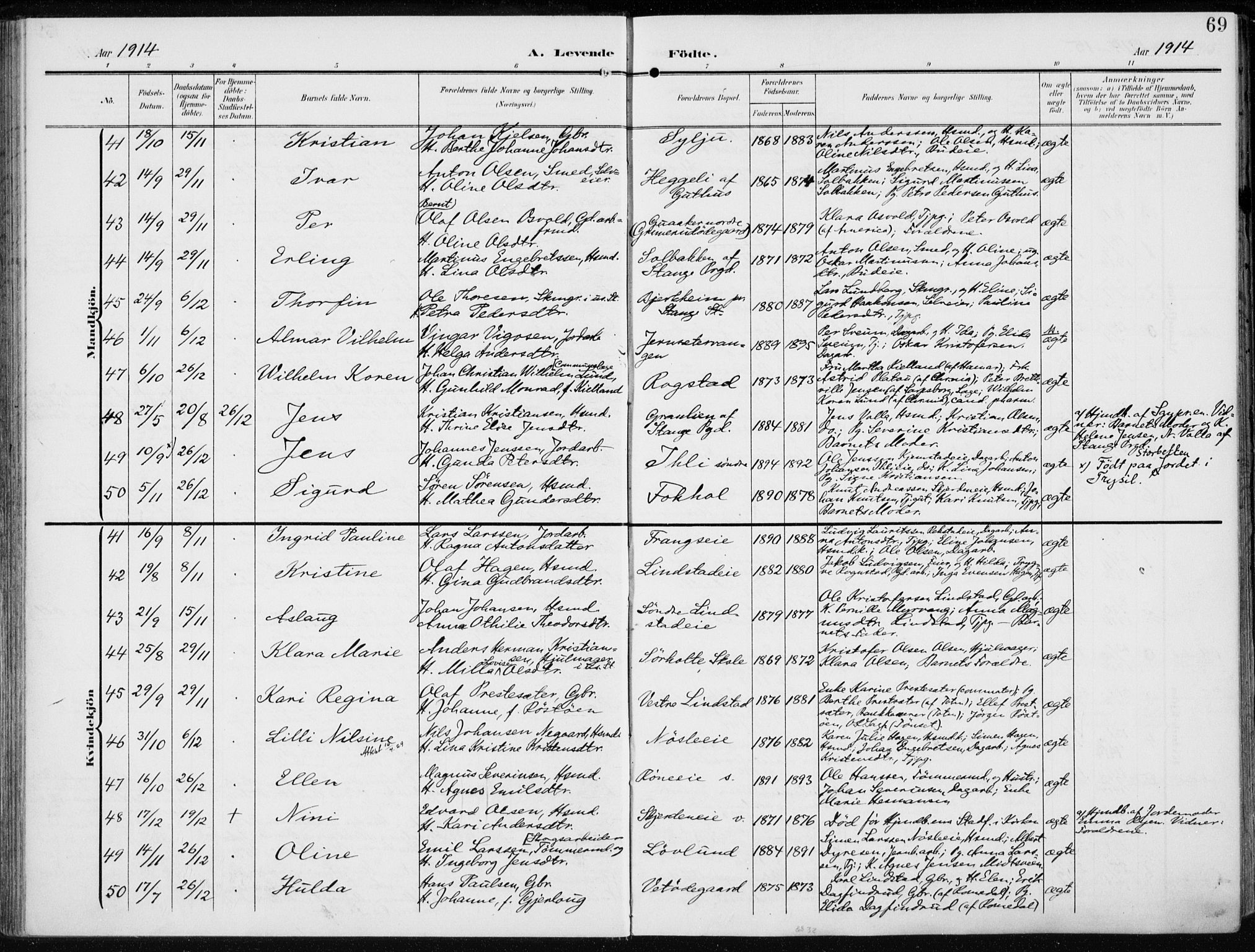 Stange prestekontor, AV/SAH-PREST-002/K/L0024: Parish register (official) no. 24, 1906-1922, p. 69
