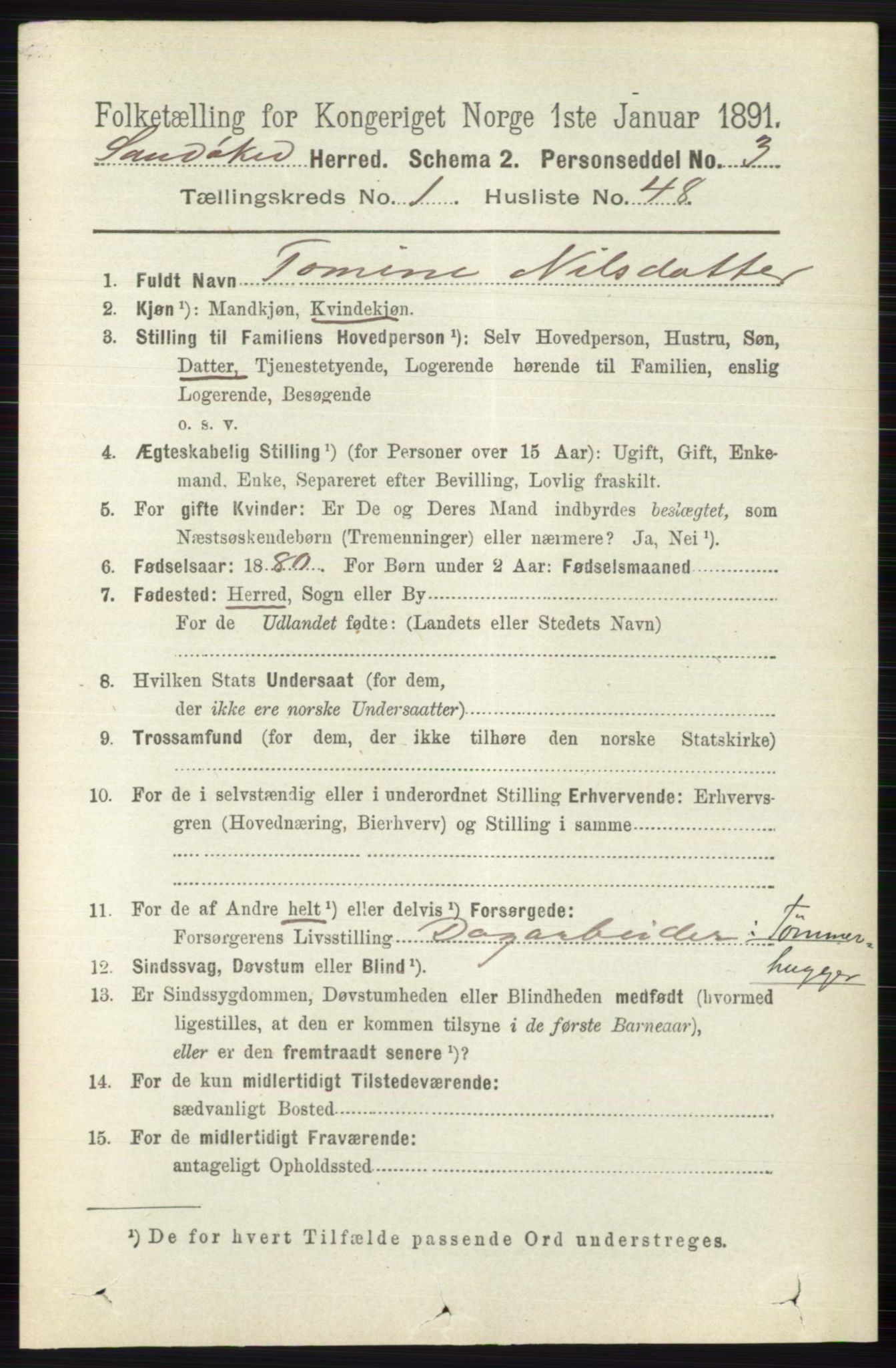 RA, 1891 census for 0816 Sannidal, 1891, p. 350