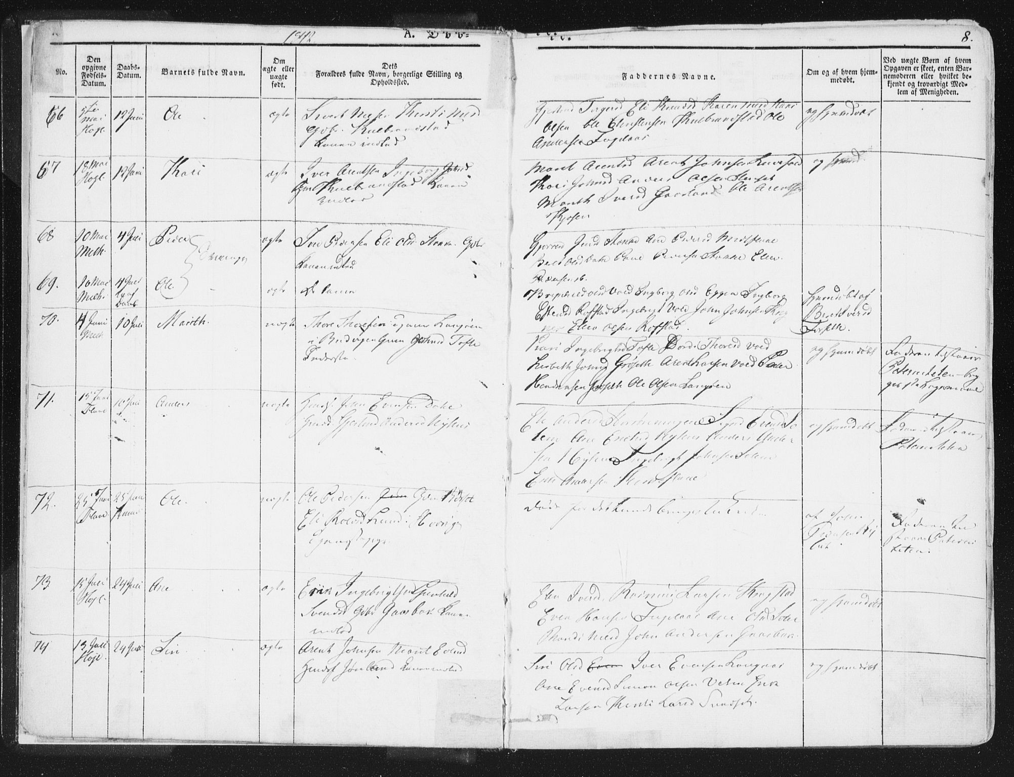 Ministerialprotokoller, klokkerbøker og fødselsregistre - Sør-Trøndelag, SAT/A-1456/691/L1074: Parish register (official) no. 691A06, 1842-1852, p. 8