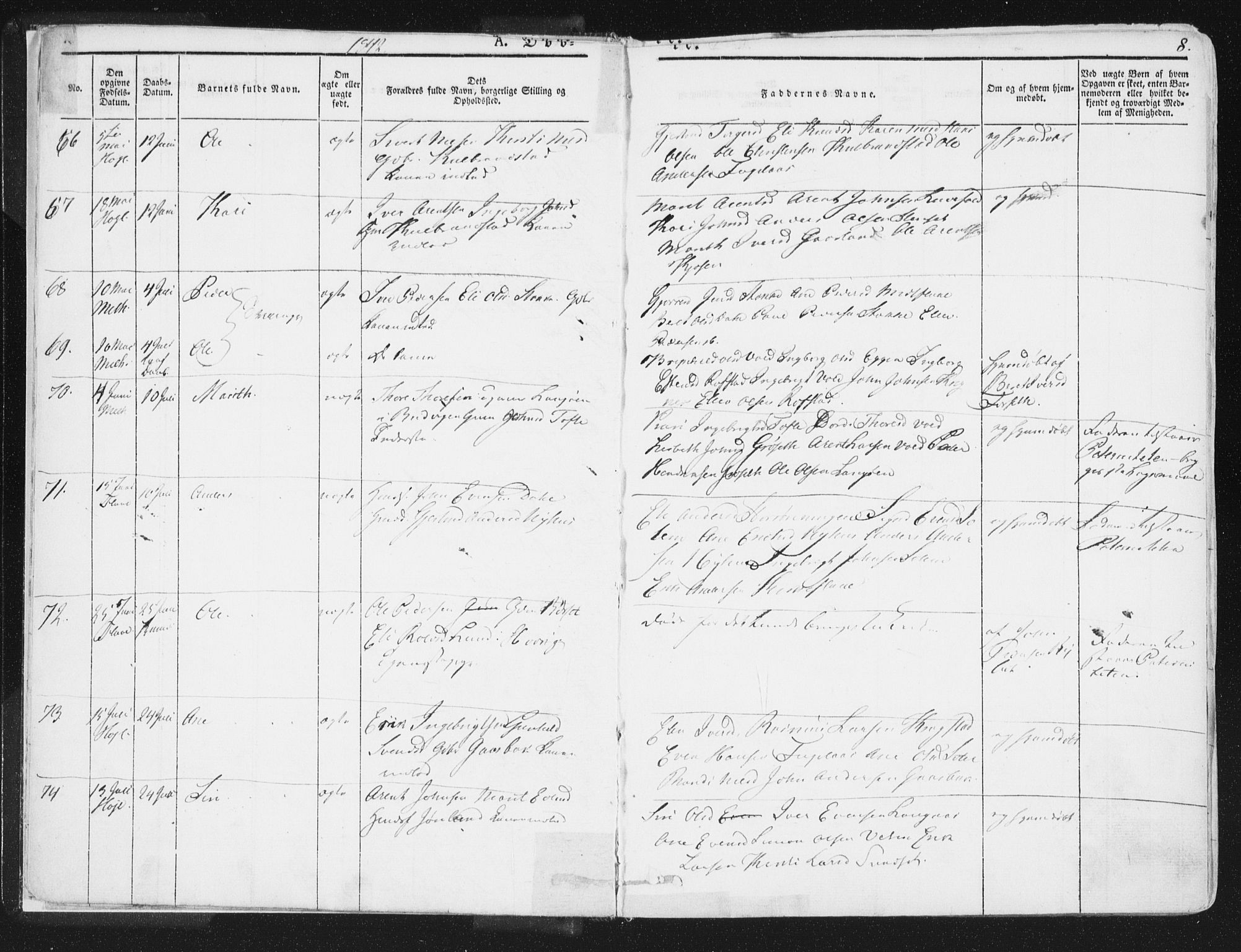 Ministerialprotokoller, klokkerbøker og fødselsregistre - Sør-Trøndelag, AV/SAT-A-1456/691/L1074: Parish register (official) no. 691A06, 1842-1852, p. 8