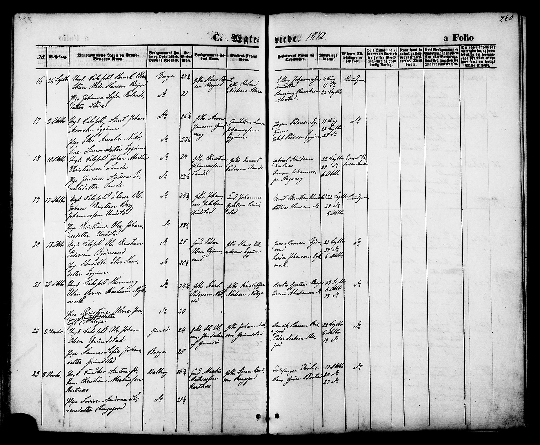 Ministerialprotokoller, klokkerbøker og fødselsregistre - Nordland, AV/SAT-A-1459/880/L1132: Parish register (official) no. 880A06, 1869-1887, p. 280