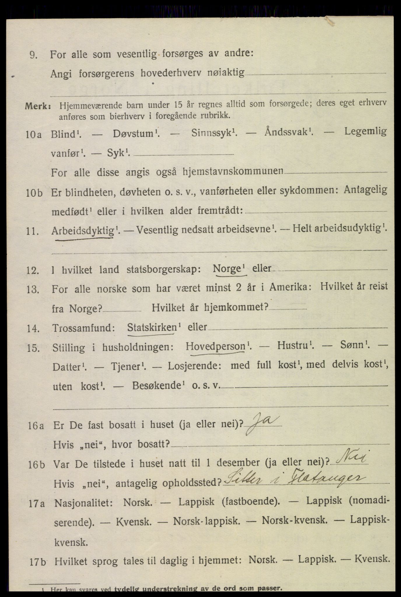 SAT, 1920 census for Flatanger, 1920, p. 3667