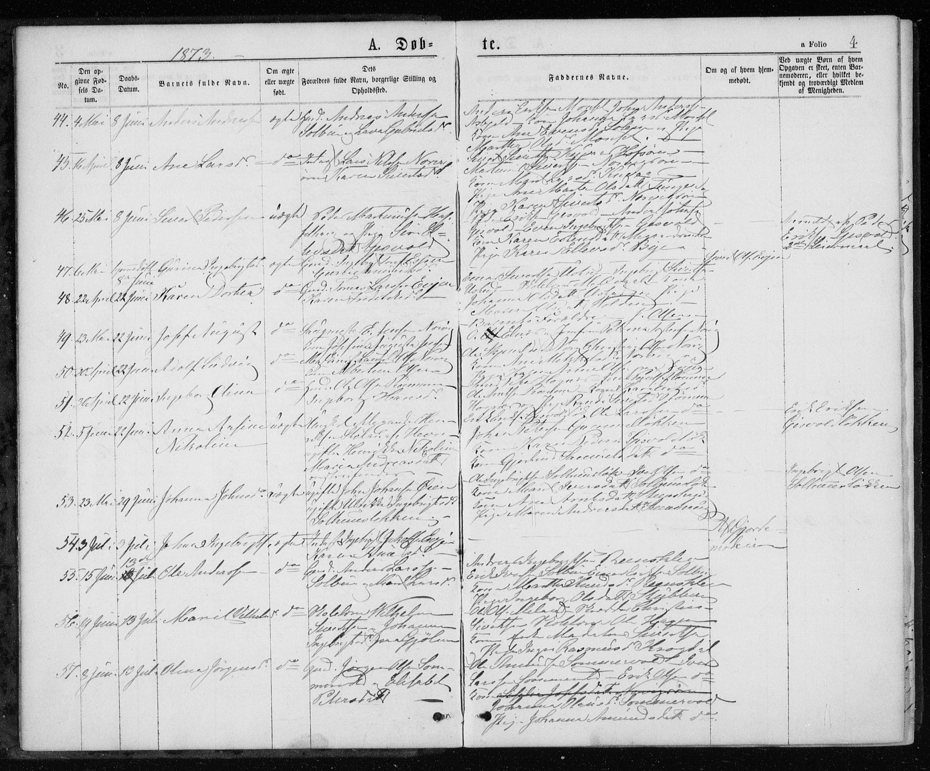 Ministerialprotokoller, klokkerbøker og fødselsregistre - Sør-Trøndelag, AV/SAT-A-1456/668/L0817: Parish register (copy) no. 668C06, 1873-1884, p. 4