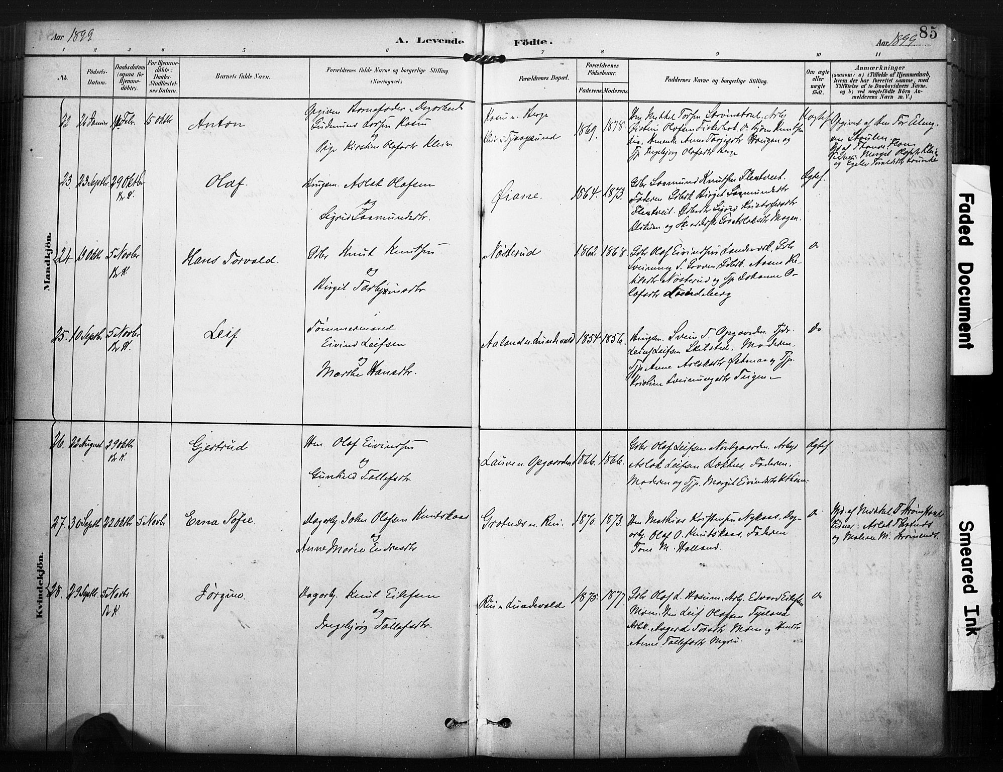 Kviteseid kirkebøker, SAKO/A-276/F/Fa/L0008: Parish register (official) no. I 8, 1882-1903, p. 85