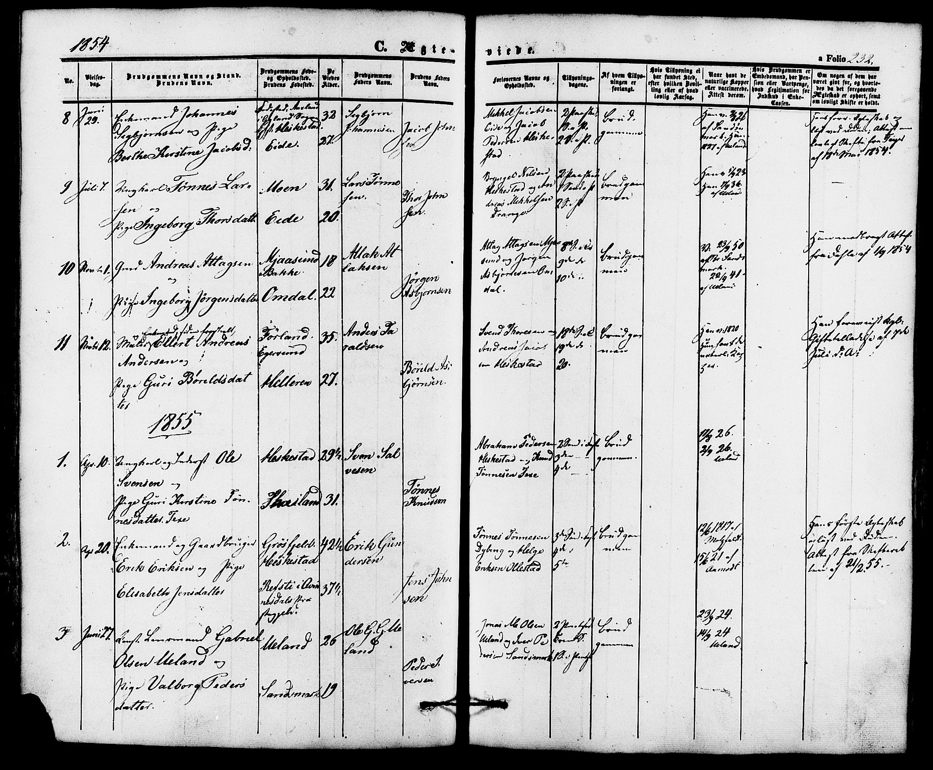 Lund sokneprestkontor, AV/SAST-A-101809/S06/L0010: Parish register (official) no. A 9, 1854-1886, p. 232