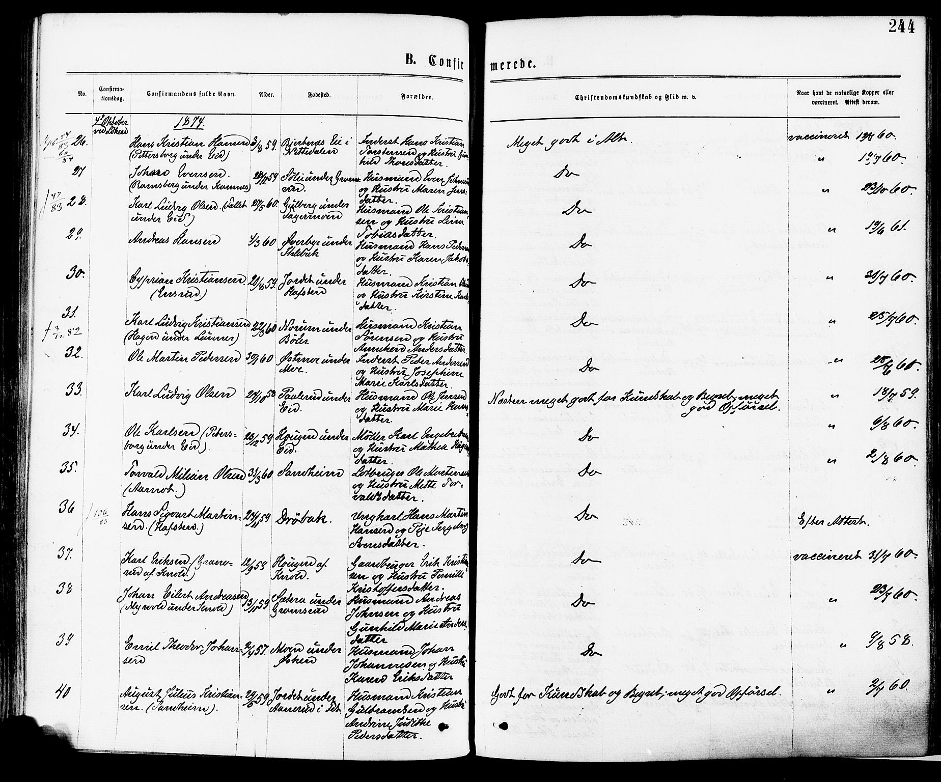 Høland prestekontor Kirkebøker, AV/SAO-A-10346a/F/Fa/L0012.a: Parish register (official) no. I 12A, 1869-1879, p. 244