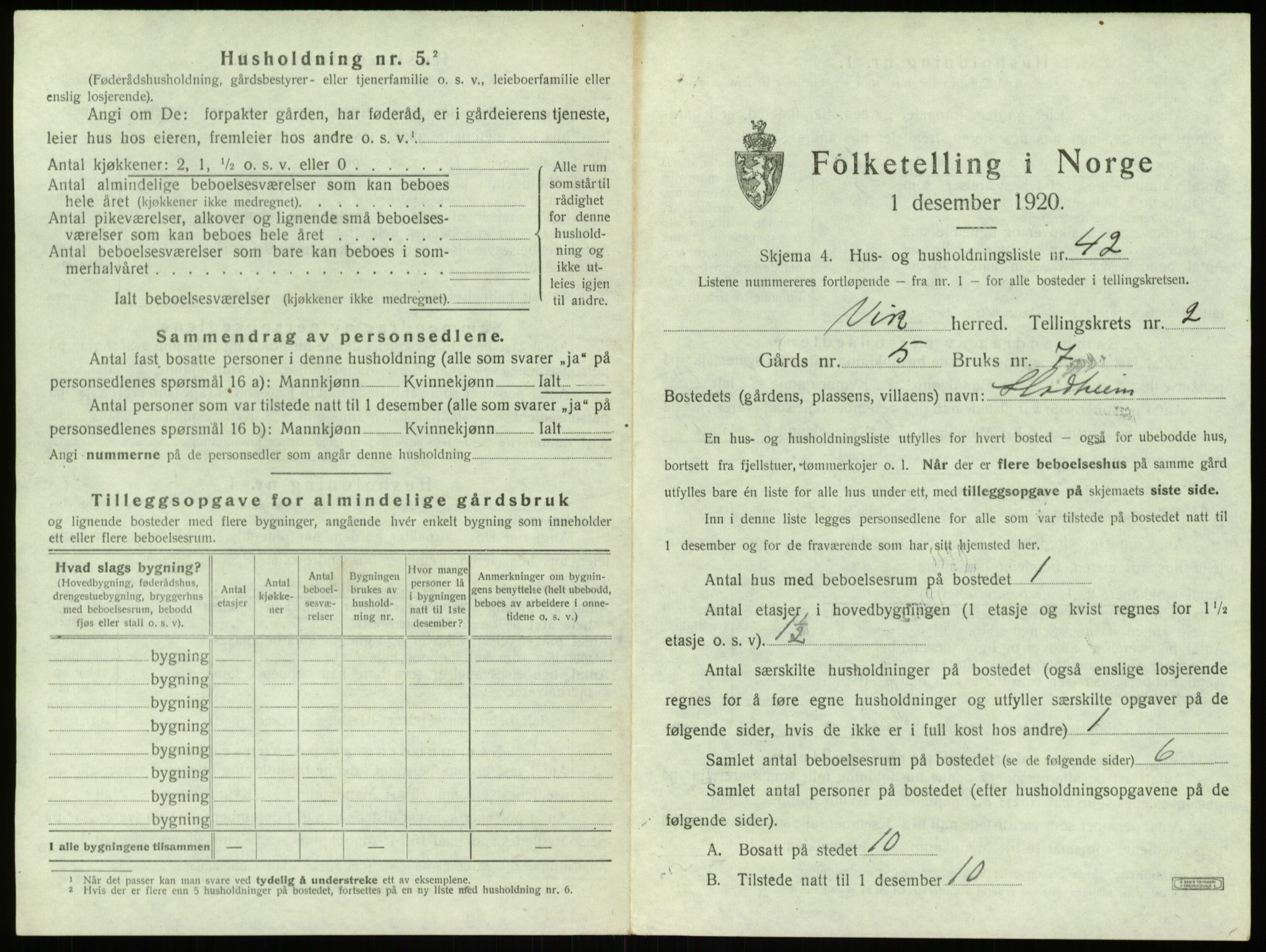 SAB, 1920 census for Vik, 1920, p. 354