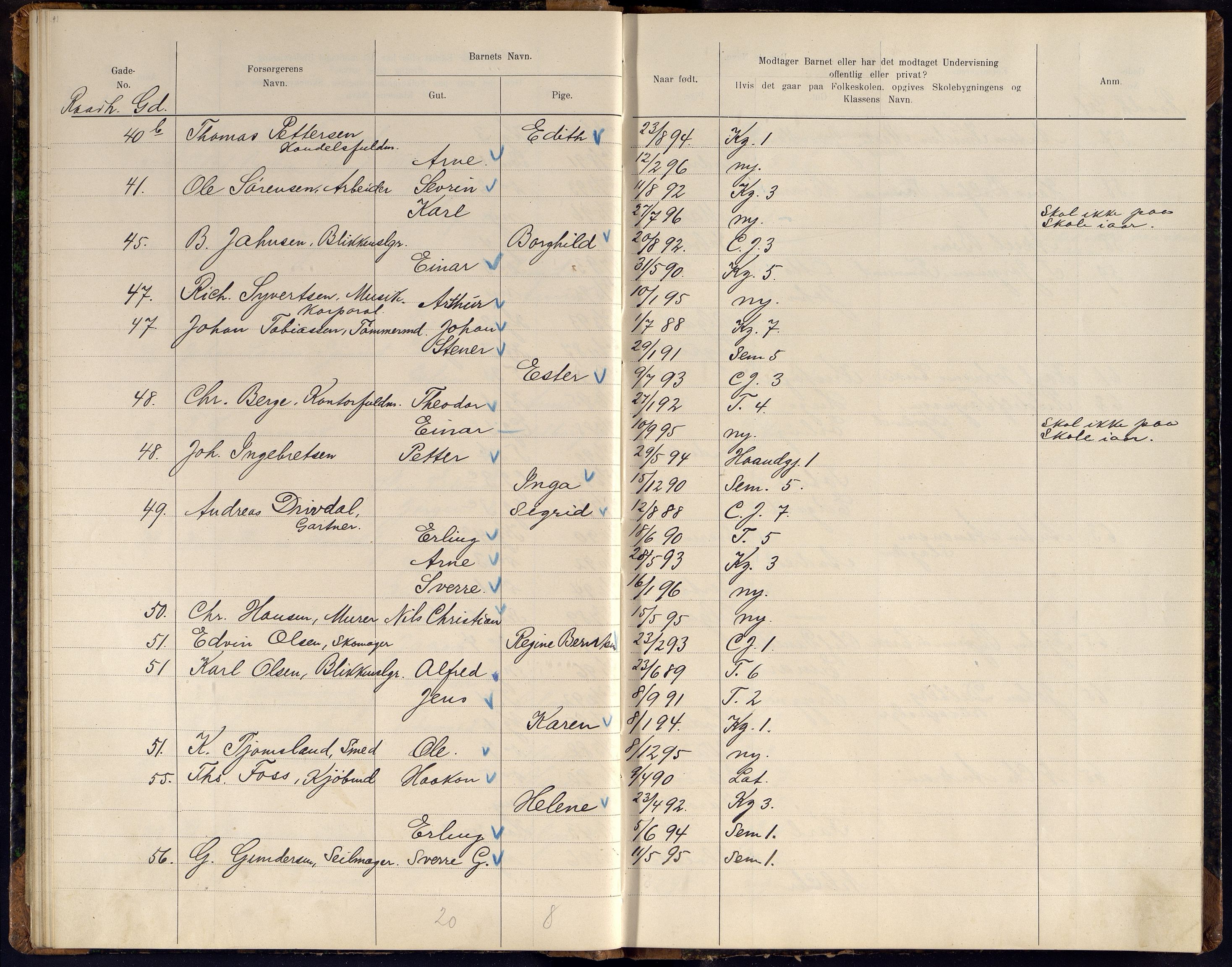 Kristiansand By - Skolekommisjonen/ -Styret, ARKSOR/1001KG510/J/Jb/L0011: Barnetelling, 1902, p. 41-42