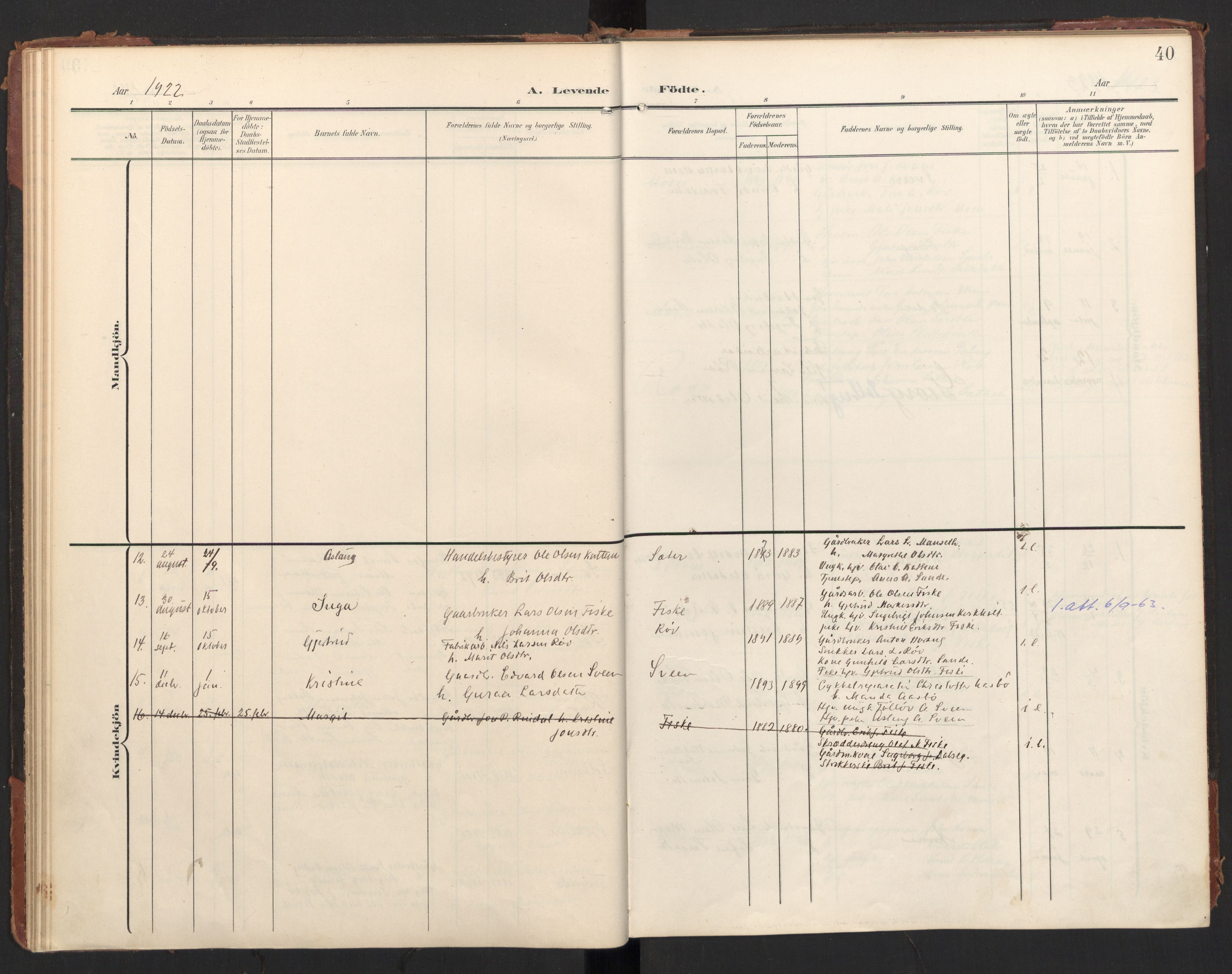 Ministerialprotokoller, klokkerbøker og fødselsregistre - Møre og Romsdal, AV/SAT-A-1454/597/L1063: Parish register (official) no. 597A02, 1905-1923, p. 40