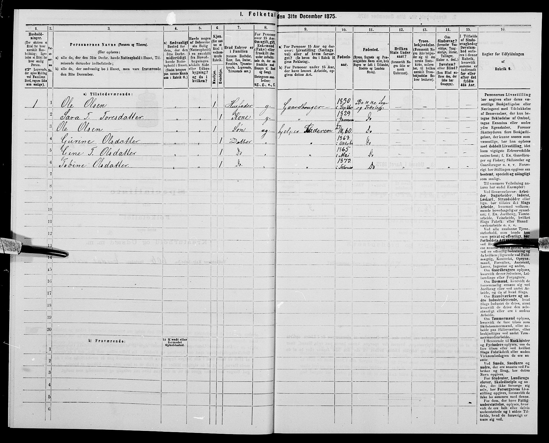 SAK, 1875 census for 1045P Bakke, 1875, p. 394