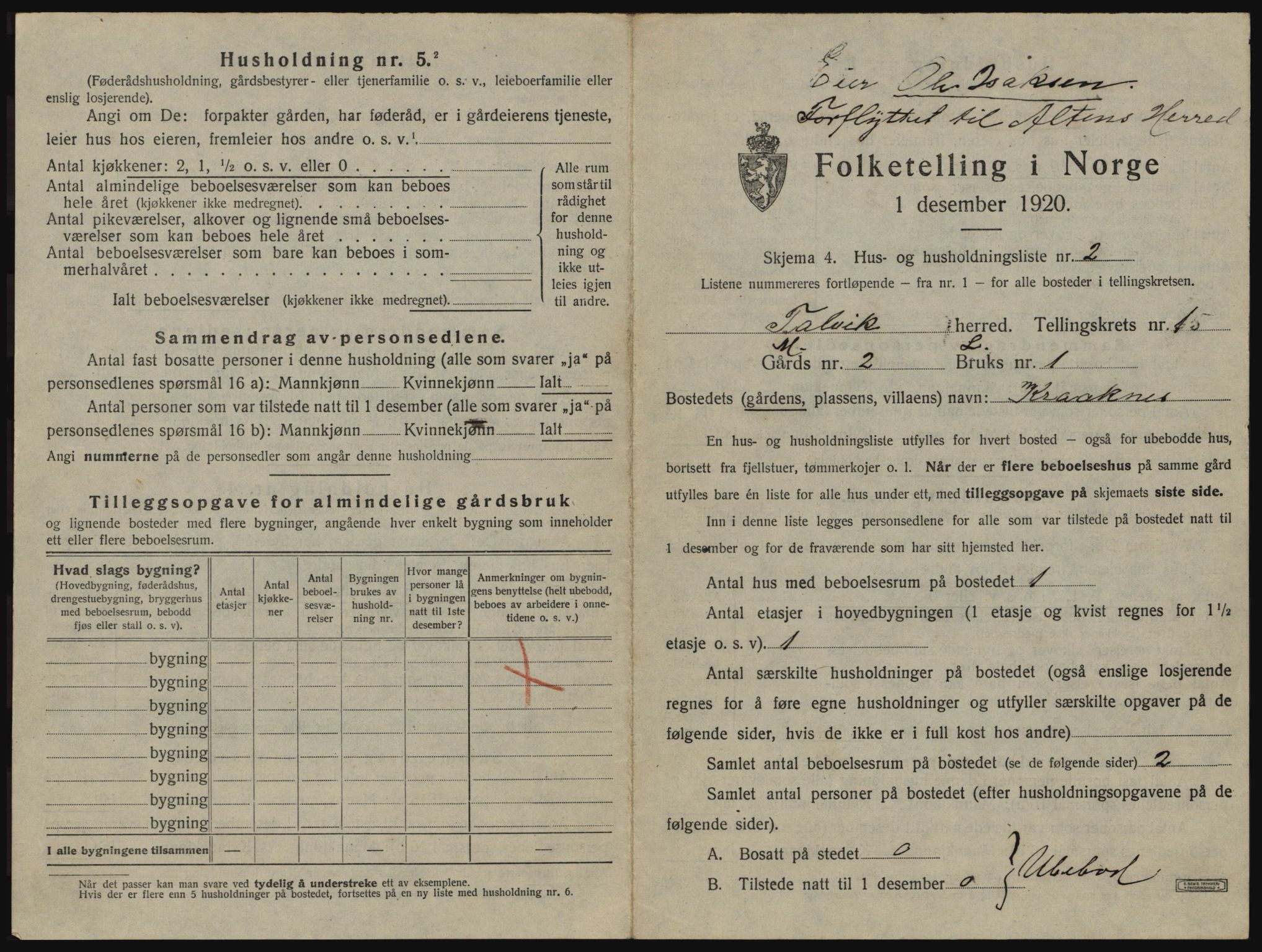 SATØ, 1920 census for Talvik, 1920, p. 42