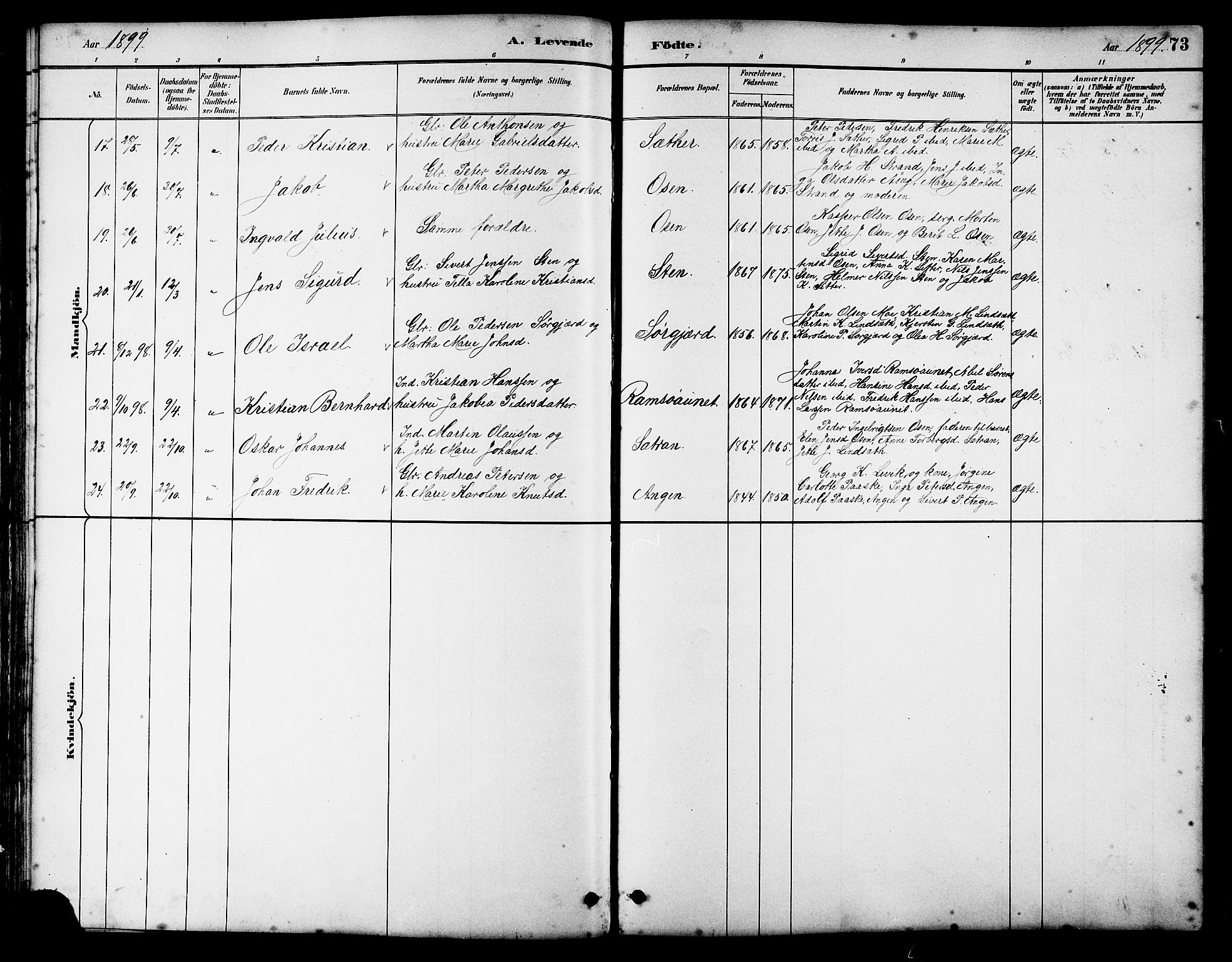 Ministerialprotokoller, klokkerbøker og fødselsregistre - Sør-Trøndelag, AV/SAT-A-1456/658/L0726: Parish register (copy) no. 658C02, 1883-1908, p. 73