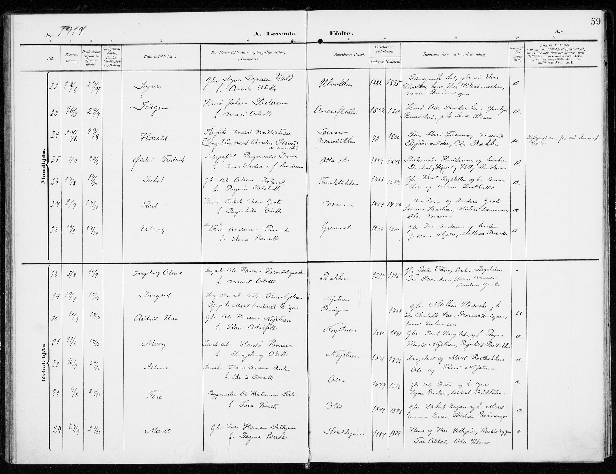 Sel prestekontor, AV/SAH-PREST-074/H/Ha/Haa/L0002: Parish register (official) no. 2, 1905-1919, p. 59