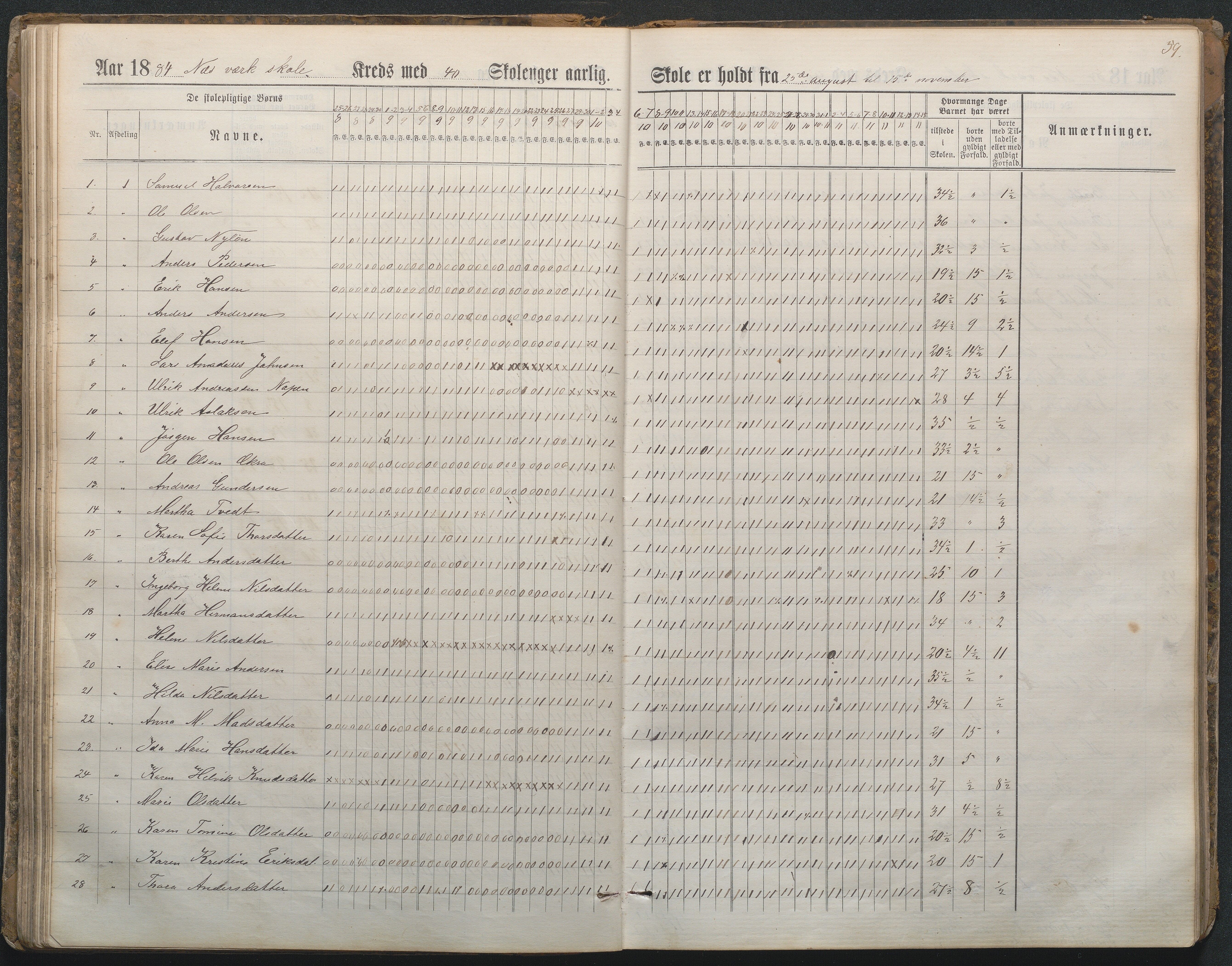 , Næs Jernverk faste skole, Nr.4 Dagbok 1882-1891, 1882-1891, p. 58