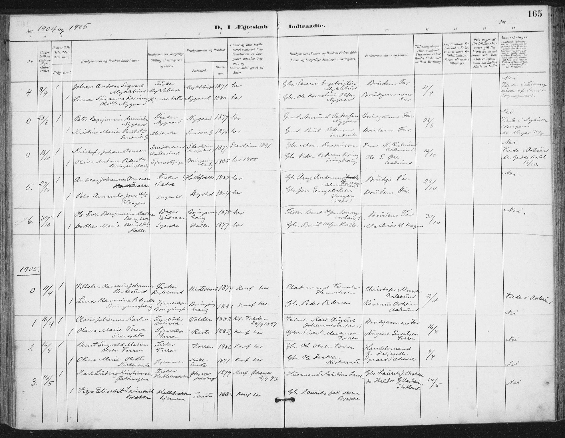 Ministerialprotokoller, klokkerbøker og fødselsregistre - Møre og Romsdal, SAT/A-1454/503/L0038: Parish register (official) no. 503A06, 1901-1917, p. 165