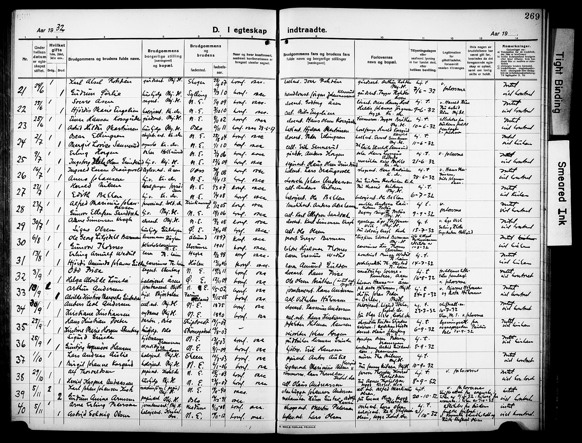 Nedre Eiker kirkebøker, AV/SAKO-A-612/G/Ga/L0006: Parish register (copy) no. 6, 1922-1933, p. 269