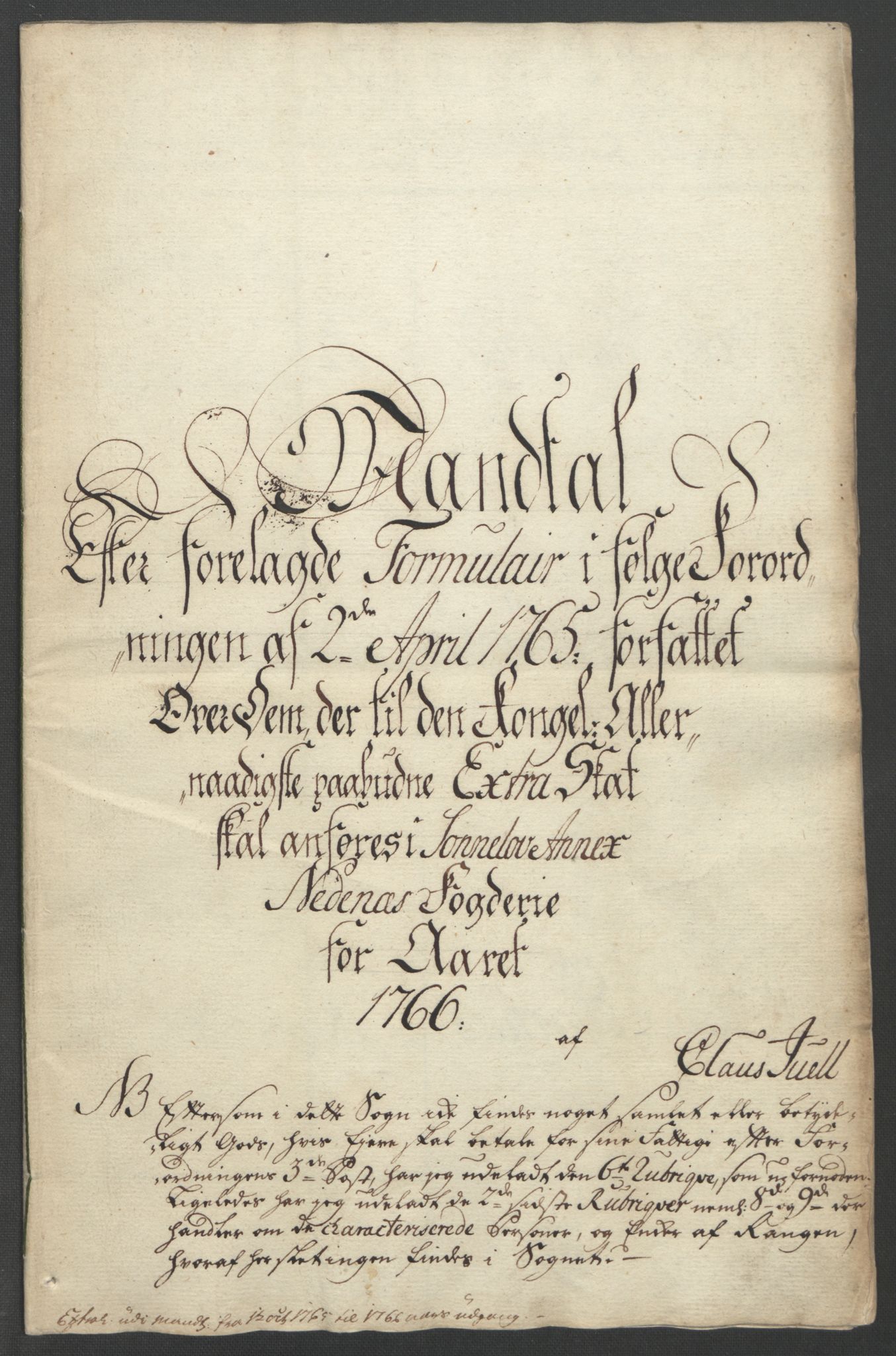 Rentekammeret inntil 1814, Reviderte regnskaper, Fogderegnskap, RA/EA-4092/R39/L2424: Ekstraskatten Nedenes, 1762-1767, p. 268