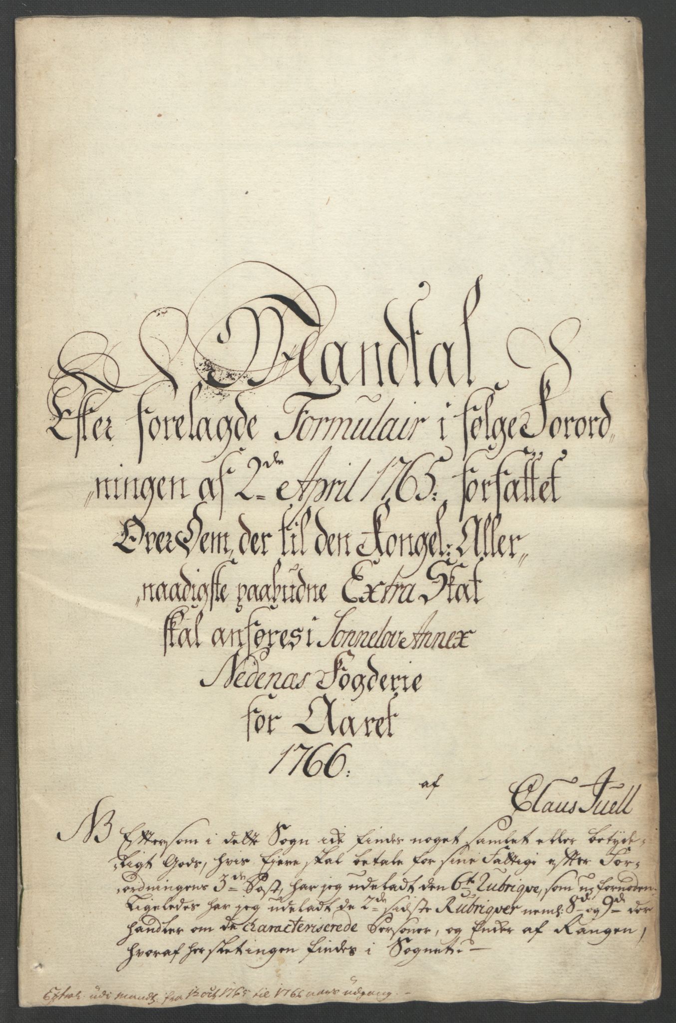 Rentekammeret inntil 1814, Reviderte regnskaper, Fogderegnskap, AV/RA-EA-4092/R39/L2424: Ekstraskatten Nedenes, 1762-1767, p. 268