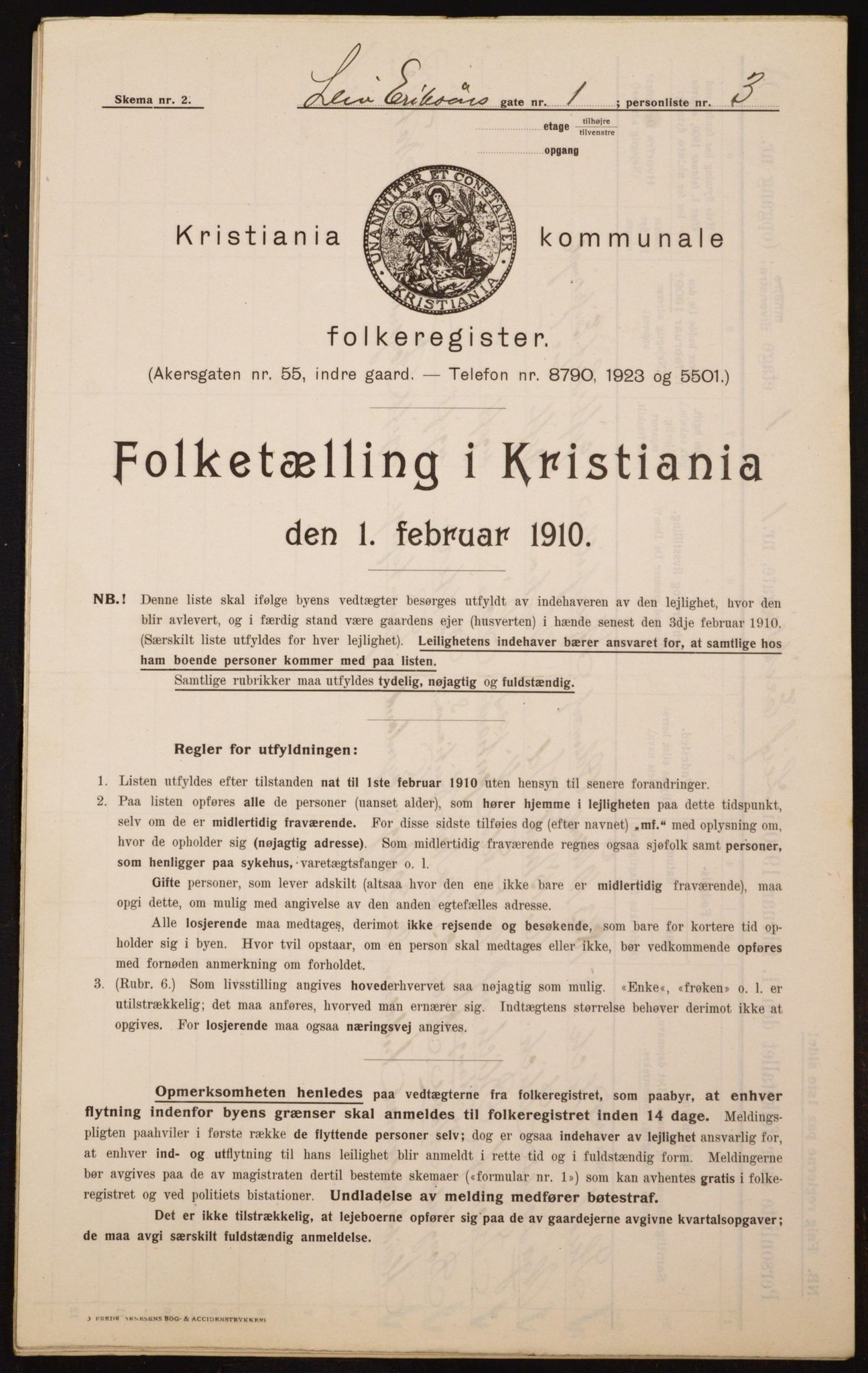 OBA, Municipal Census 1910 for Kristiania, 1910, p. 55465