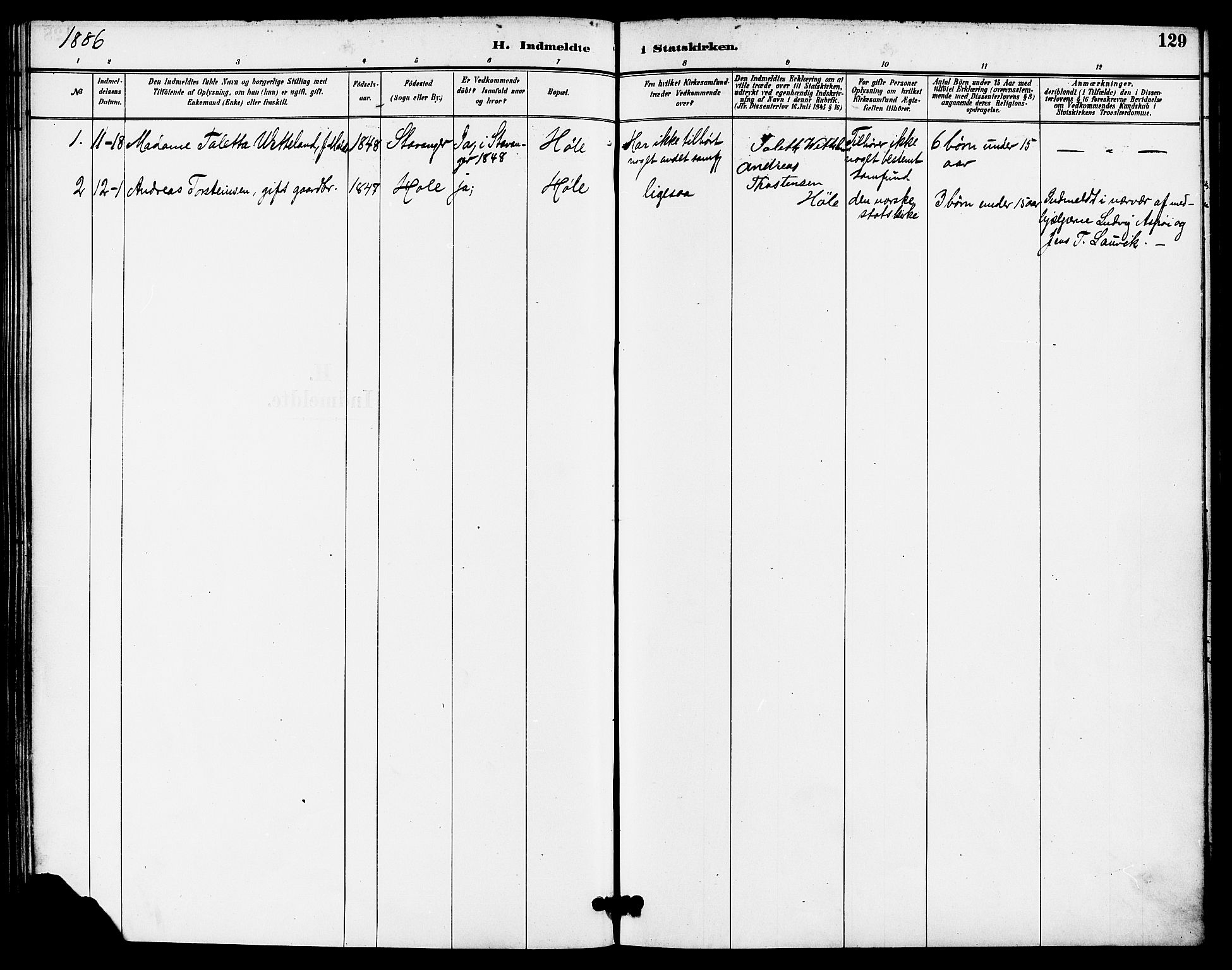 Høgsfjord sokneprestkontor, AV/SAST-A-101624/H/Ha/Haa/L0005: Parish register (official) no. A 5, 1885-1897, p. 129