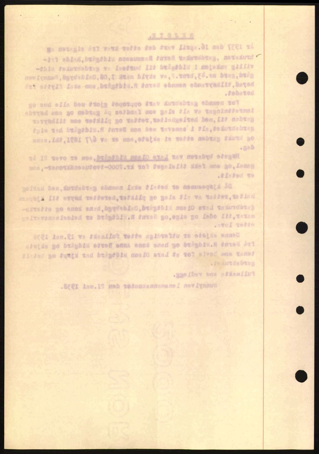 Nordre Sunnmøre sorenskriveri, AV/SAT-A-0006/1/2/2C/2Ca: Mortgage book no. A4, 1937-1938, Diary no: : 695/1938